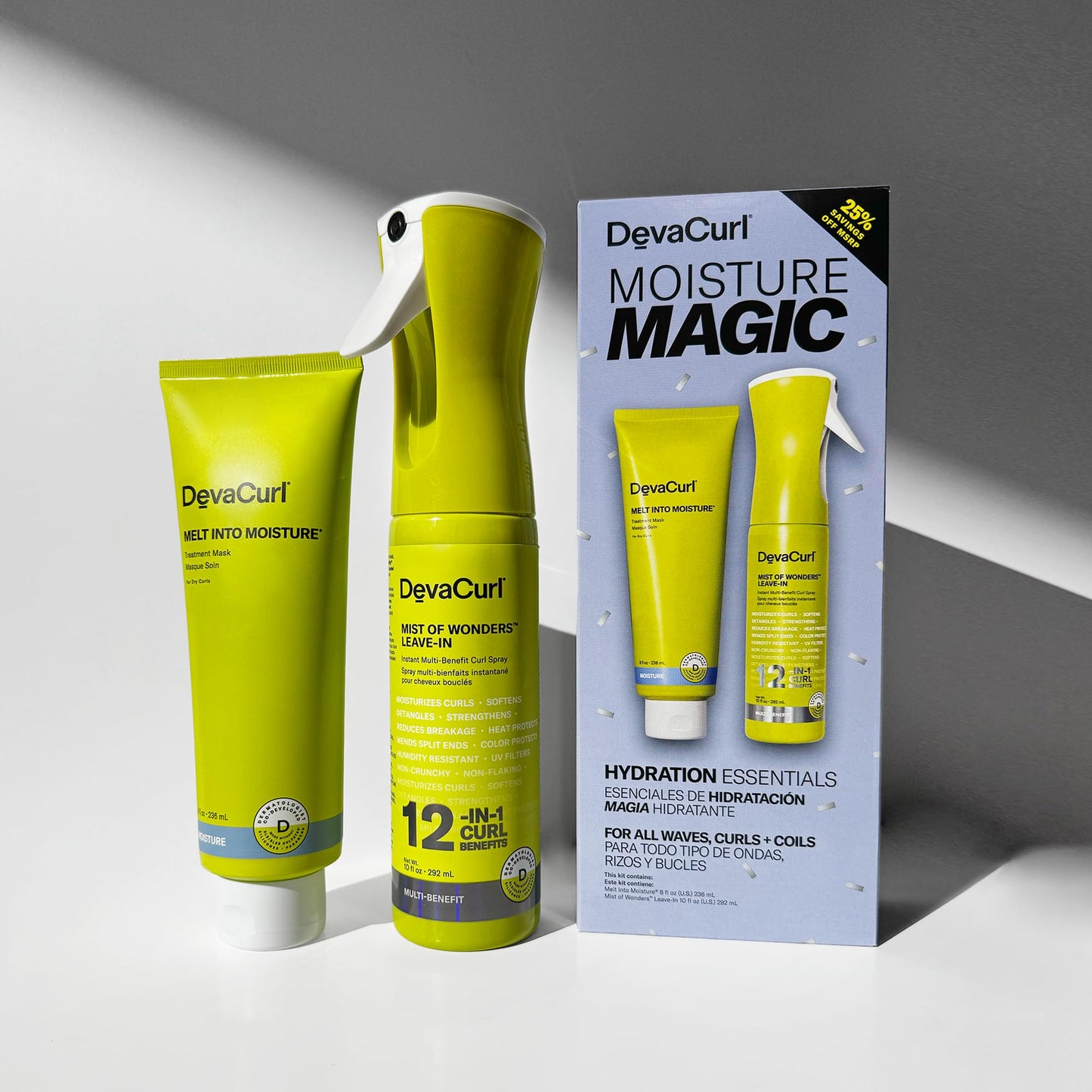 Lavender DevaCurl Moisture Magic Hydration Essentials Kit | Melt in Moisture Mask | Mist of Wonders Leave-In 12-in-1 Multi Benefit Curl Spray
