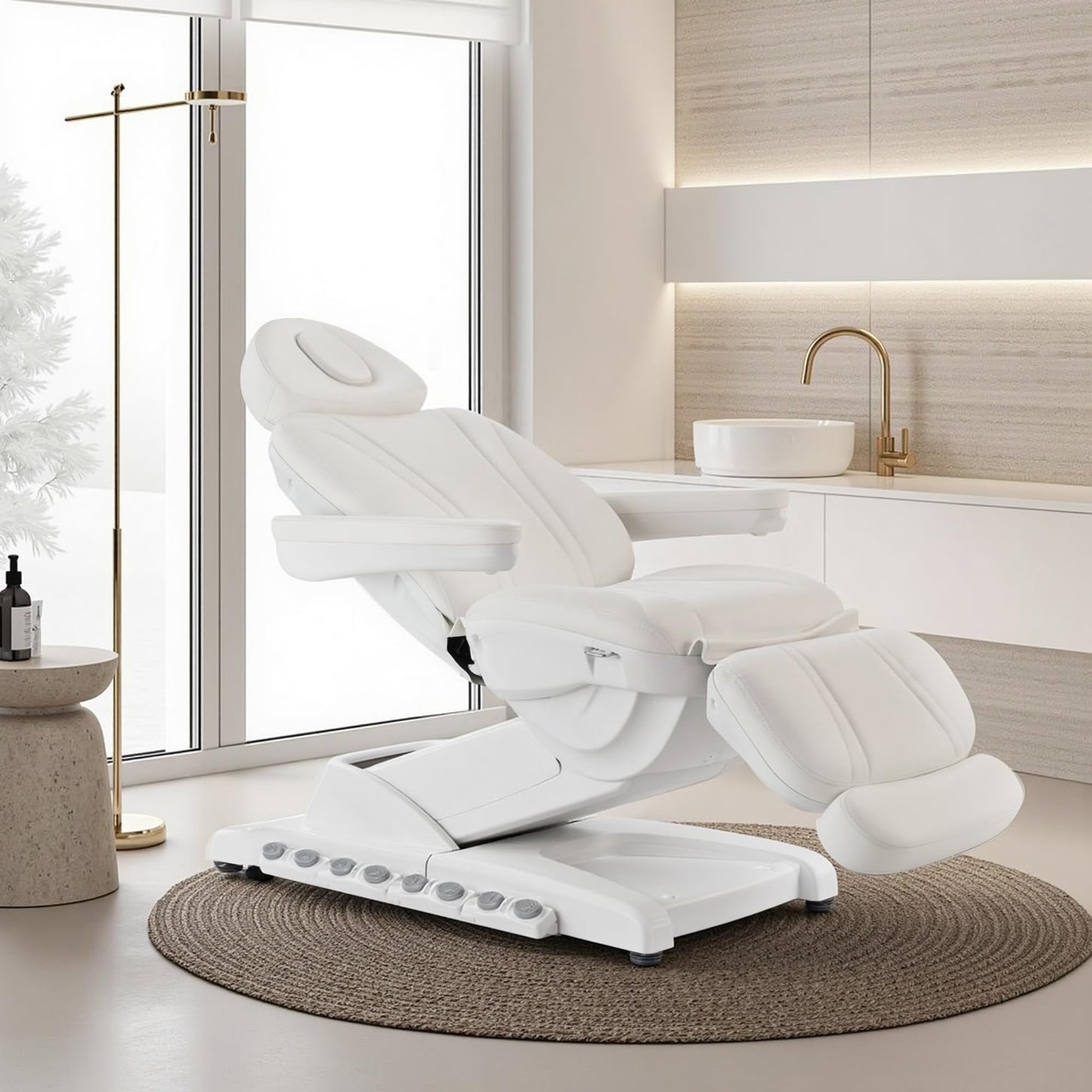 White Smoke BarberPub Full Electrical 4 Motor Facial Beauty Bed with Hand/Foot Control, Leather Massage Bed, Procedure Spa Chair, 400 lbs Capacity, 3 Preset Positions 2119 (White)