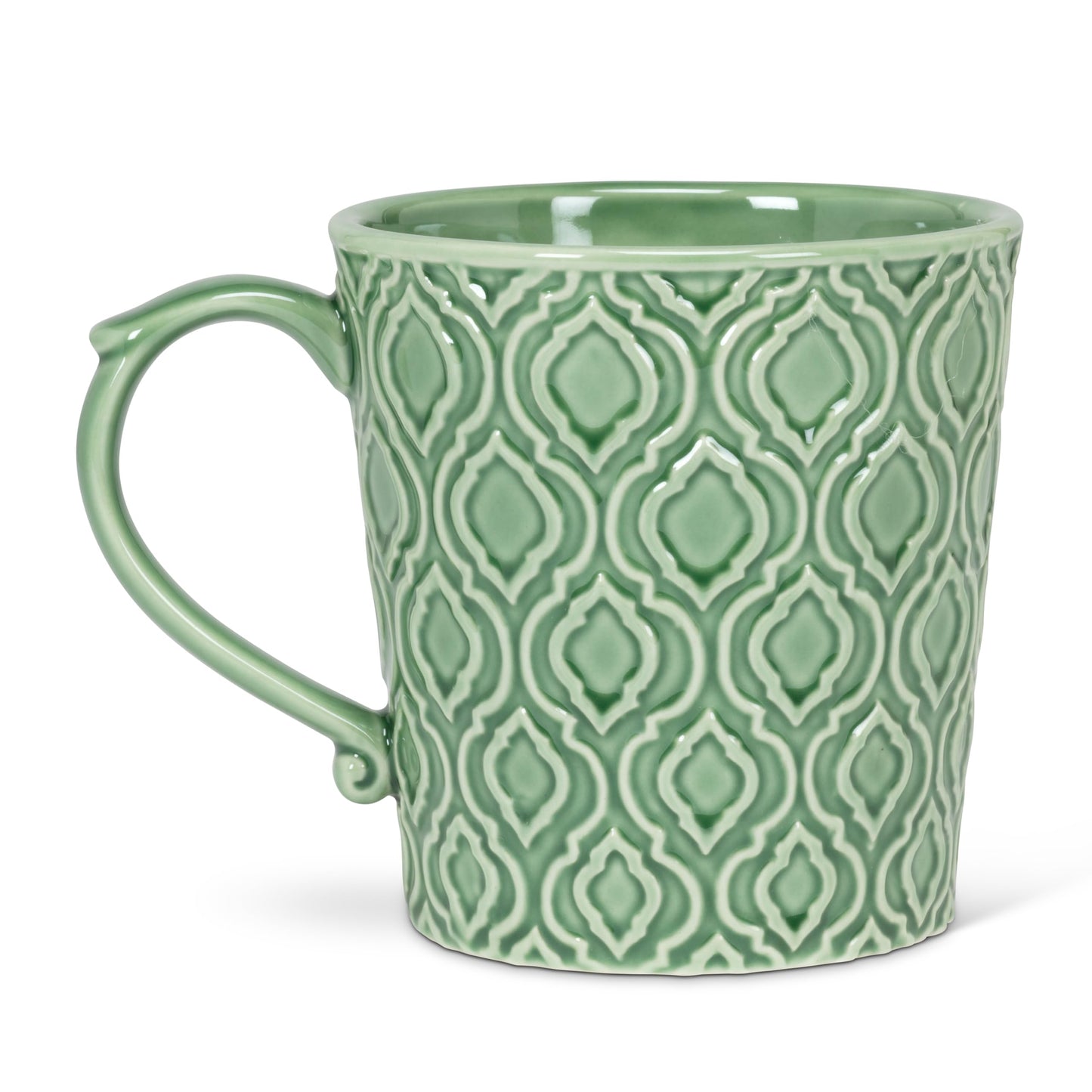 White Smoke Abbott Collection Alcove Emboss Taper Mug with Buddha - Stoneware, Green/White, 4 inches H (14oz)