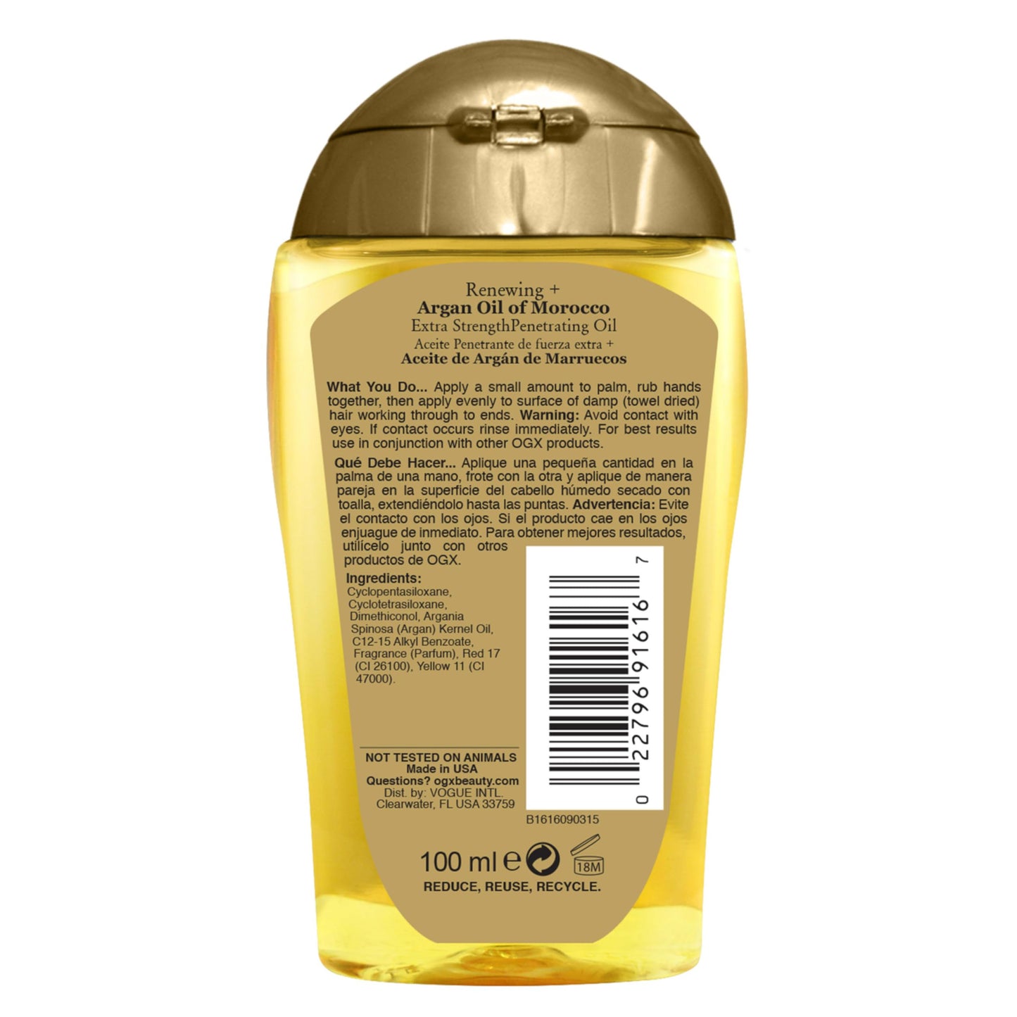 White Smoke OGX Renewing + Argan Oil of Morocco Hair Oil, Extra Strength Penetrating Serum Treatment for Dry, Damaged, Frizzy, Curly & Coarse Hair, Cold-Pressed Argan Oil, Shine, 3.3 Fl Oz