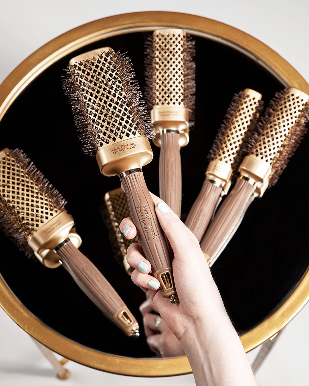 Black Olivia Garden NanoThermic Ceramic + Ion Square Shaper Thermal Hair Brush - Not Electrical - Professional Blowout Brush for Normal to Thick Hair - 1"-Diameter Barrel - NT-S20