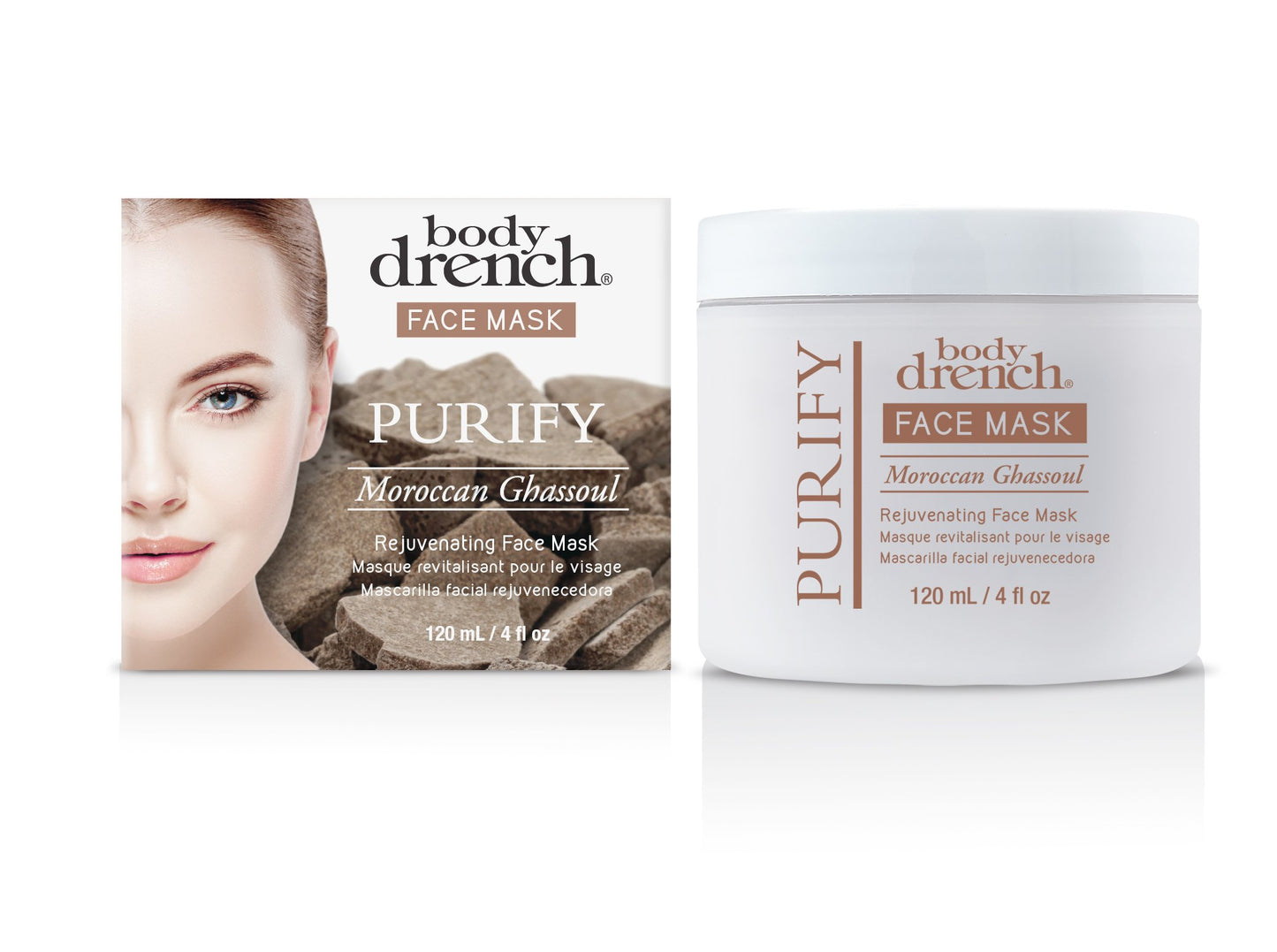 Light Gray Body Drench Purify Moroccan Ghassoul Rejuvenating Face Mask, 4 oz