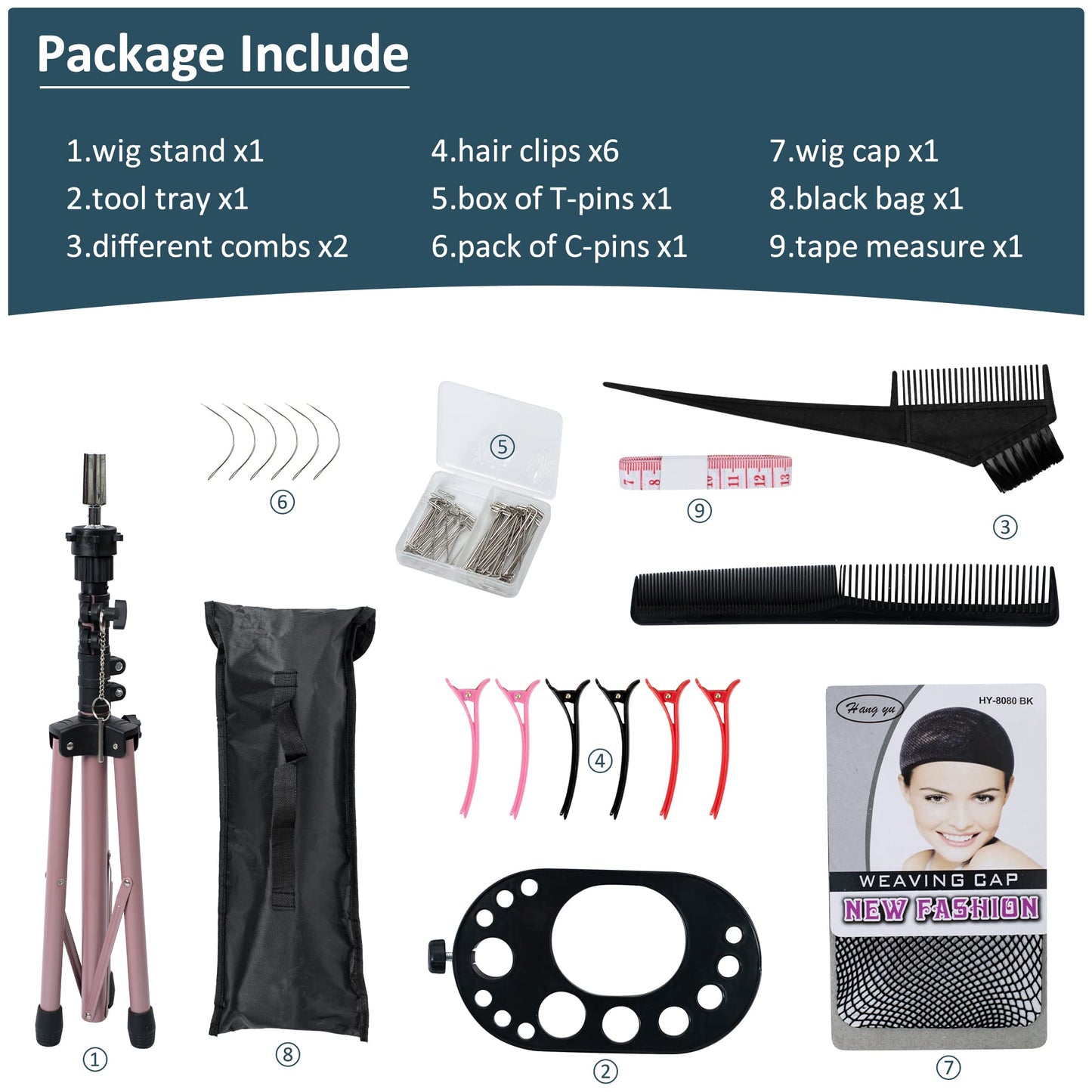 White Smoke Klvied Wig Stand Tripod Upgraded, Mannequin Head Stand Double Locking, Reinforced Metal Wig Head Stand with Tool Tray, Rose Gold (53.5 Inches)