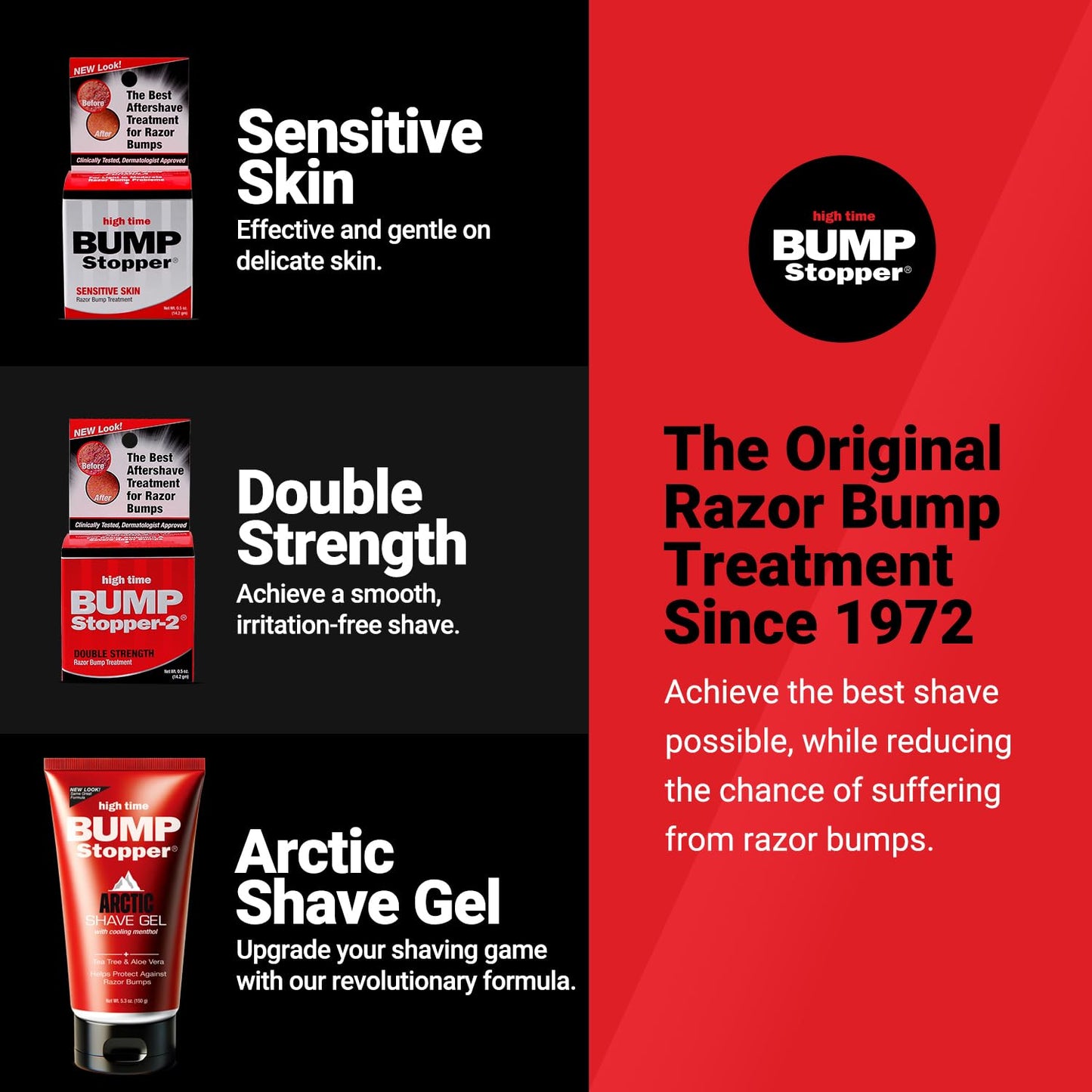 Black High Time Bump Stopper 2 Double Strength Ingrown Hair Cream for Face and Body | Aftershave Lotion for Men and Women | Razor Bump Balm | 0.5 OZ (2 Pack)