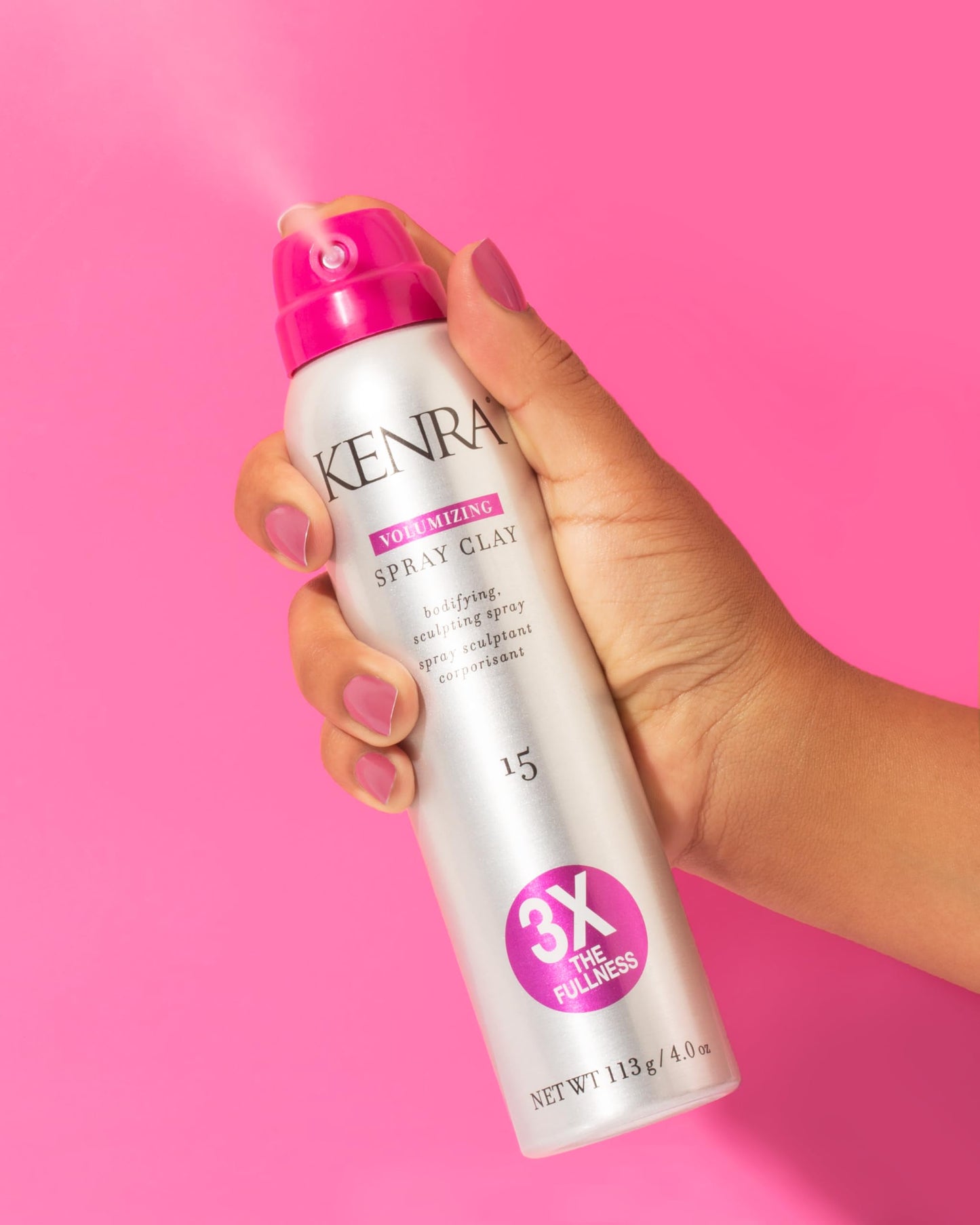Hot Pink Kenra Professional Volumizing Spray Clay 15 | Bodifying, Fullness Spray | 3X The Fullness | Medium Hold | Provides Texture & Volume With A Long-Lasting Finish | All Hair Types | 4 oz