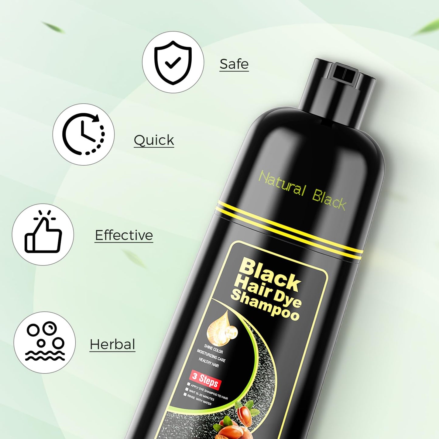 Honeydew KAISASA Black Hair Dye Shampoo 3 in 1,Argan Natural Herbal Formula Hair Color Shampoo Covers Gray Hair for Women and Men (16.9 fl.oz Black)