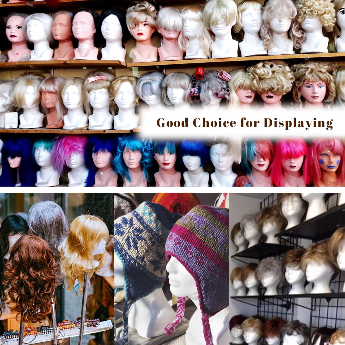 White Smoke Leeven 3 Packs Foam Wig Head Female Styrofoam Mannequin Head Stand for wigs foam heads Wig Display for Style, Model, Display Hair, Hats, Hairpieces, Mask , Salon and Travel