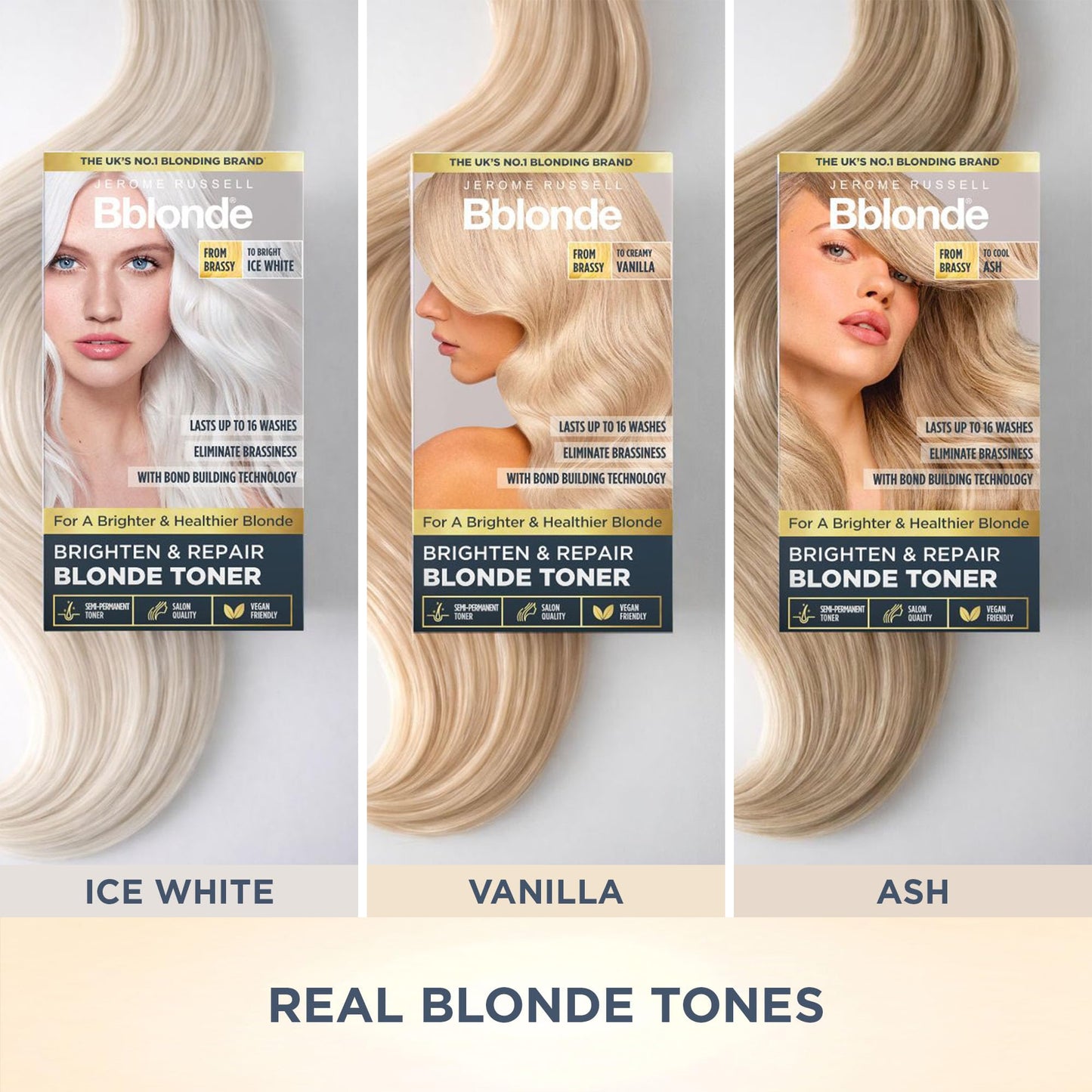 Antique White Jerome Russell Bblonde Ice White Post Blonding Toner - Semi Permanent Hair Dye Kit for Pre Lightened & Blonde Hair with Brazil Nut Oil, No Ammonia & Vegan