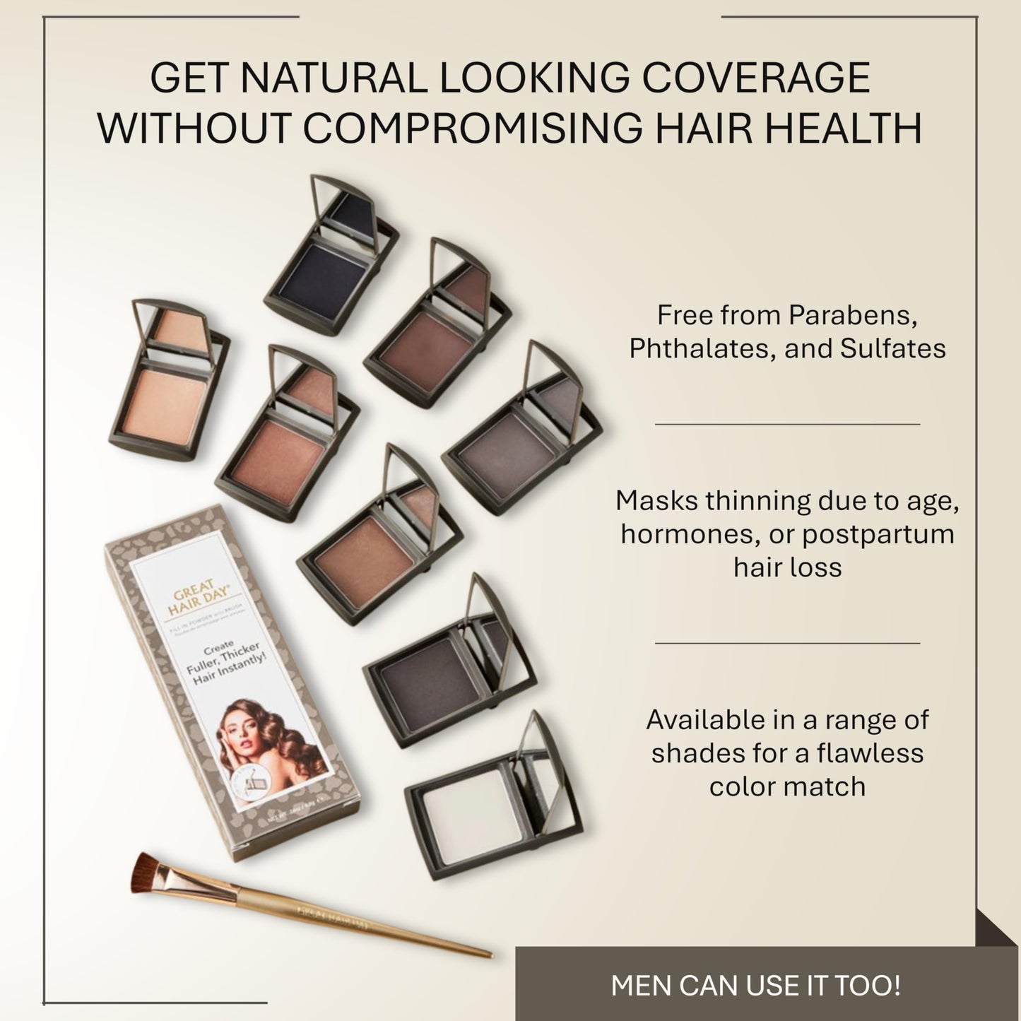 Antique White Joan Rivers Great Hair Day Root Touch Up Powder and Hair Color Stick - Root Cover Up Hair Powder and Root Touch Up Stick for Thicker, Fuller Looking Hair (Brunette)