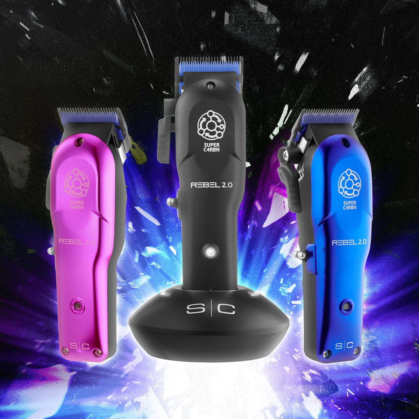 Black StyleCraft Rebel 2.0 Hair Clipper, Super C4RBN Motor with DLC and Ceramic Blades USB-C Rechargeable, Cord/Cordless Haircutting