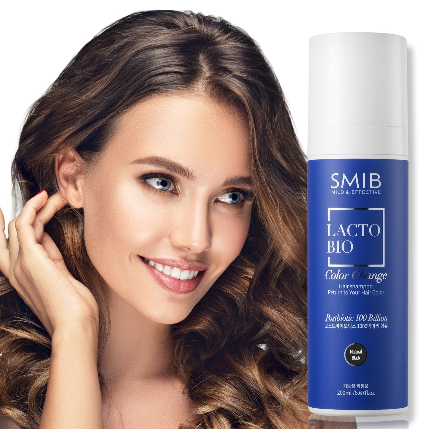 White Smoke SMIB Lactobio Hair Dye Shampoo | Gradual Gray Reduction with Probiotics | Natural Hair Darkening in 3-5 Minutes | Gentle Korean Formula for Daily Use (6.76 fl oz) (Natural Black)