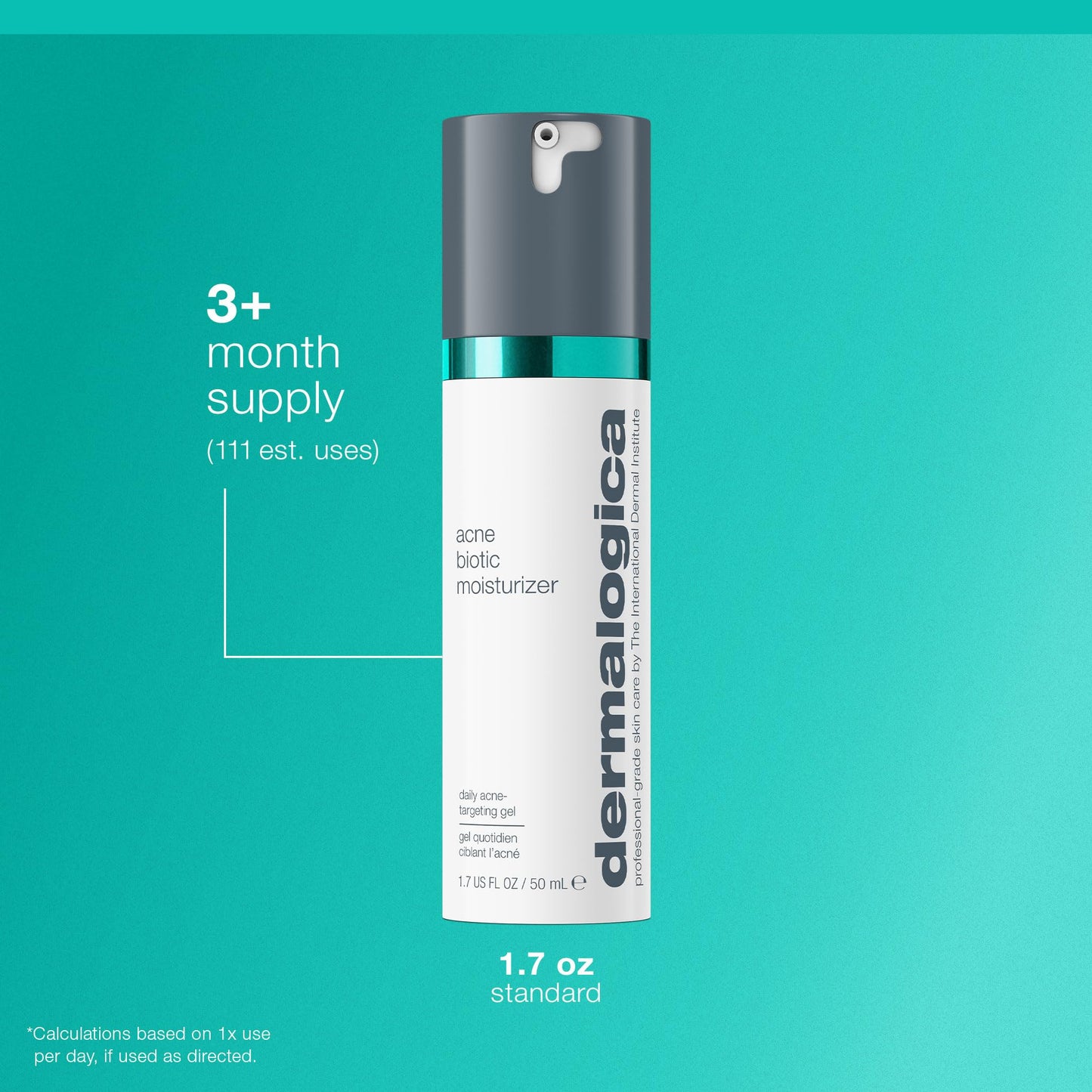 Light Sea Green Dermalogica Acne Biotic Face Moisturizer, Lightweight Daily Lotion - Helps with Aging Skin and Prevents Breakouts, 1.7 fl oz