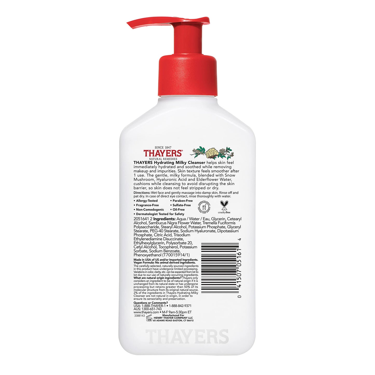 White Smoke Thayers Milky Hydrating Face Cleanser with Snow Mushroom and Hyaluronic Acid, Dermatologist Recommended Gentle Facial Wash and Hydrating Skincare for Dry and Sensitive Skin, Paraben Free, 8 Fl Oz