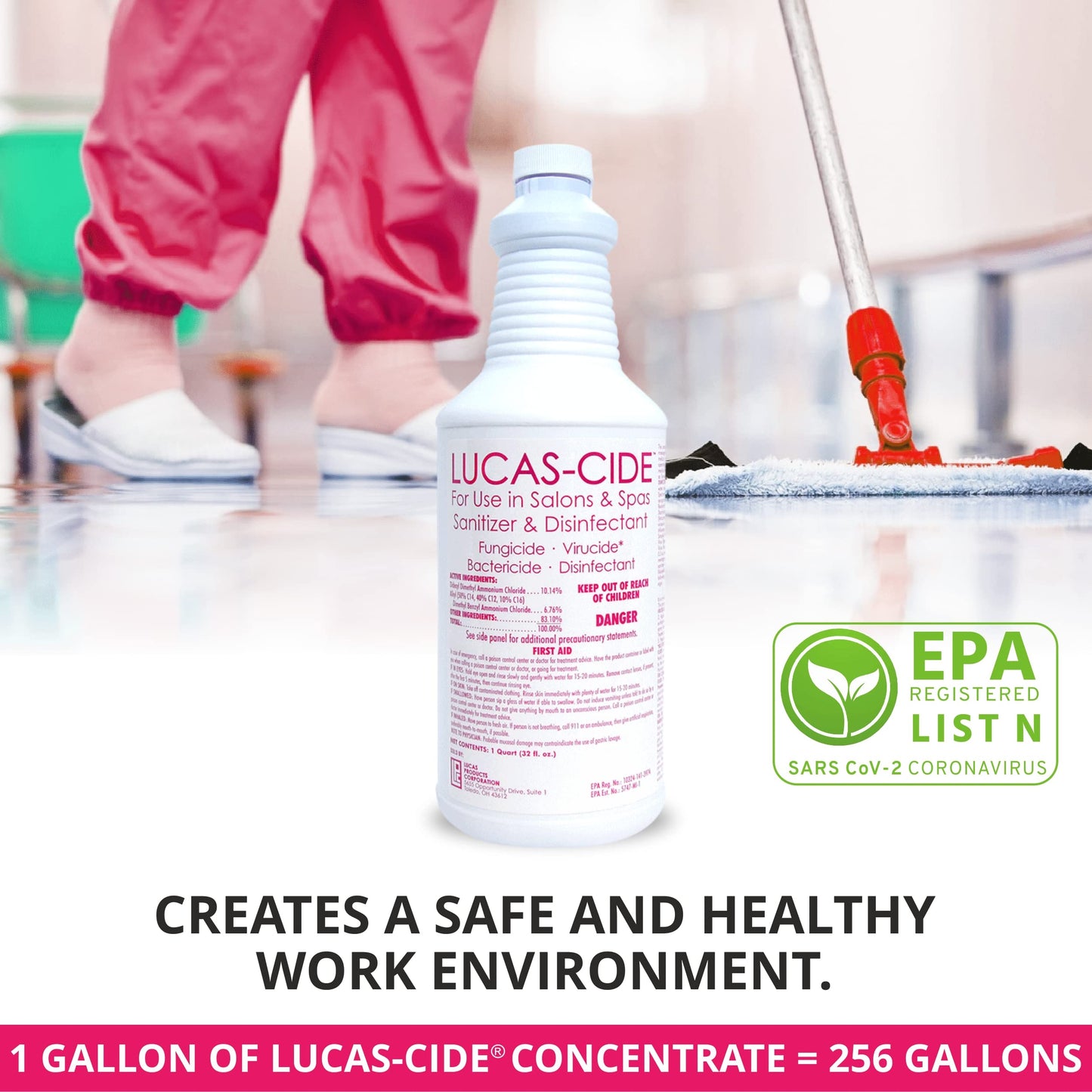 White Smoke LUCAS-CIDE Salon and Spa Disinfectant, Hospital Grade, Pink, 32 Fl Oz