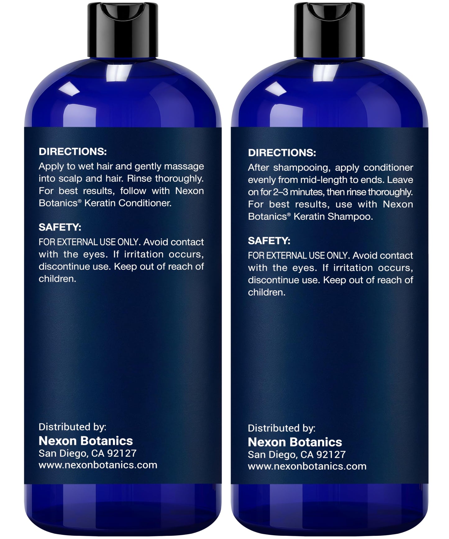 Midnight Blue Keratin Shampoo and Conditioner Set 16 fl oz Each - Strengthening & Smoothing Care for Dry, Damaged, Frizzy or Keratin-Treated Hair - Color Protecting - Champu Cabello con Keratina - Nexon Botanics