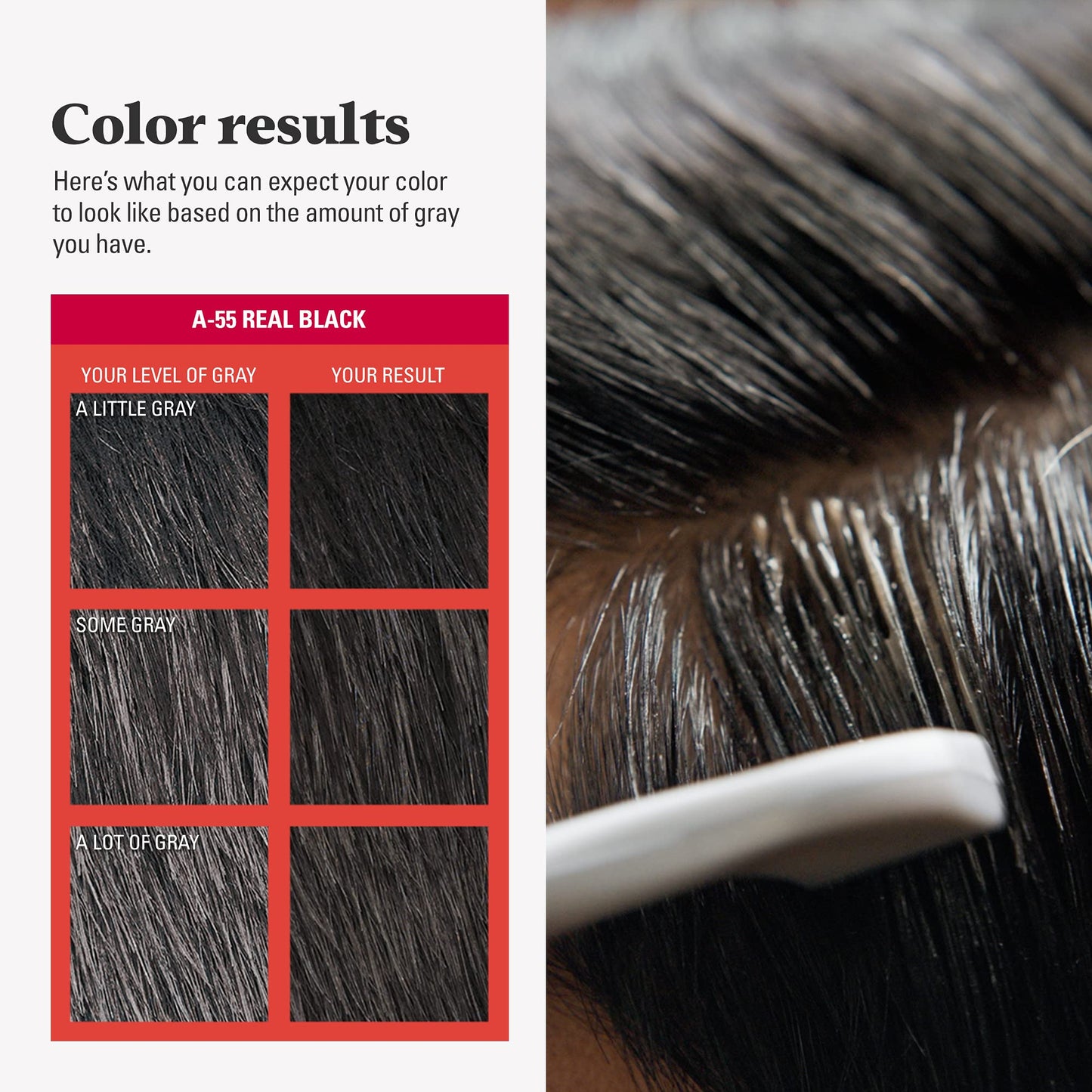 Black Just For Men Easy Comb-In Color Mens Hair Dye, Easy No Mix Application with Comb Applicator - Real Black, A-55, Pack of 1