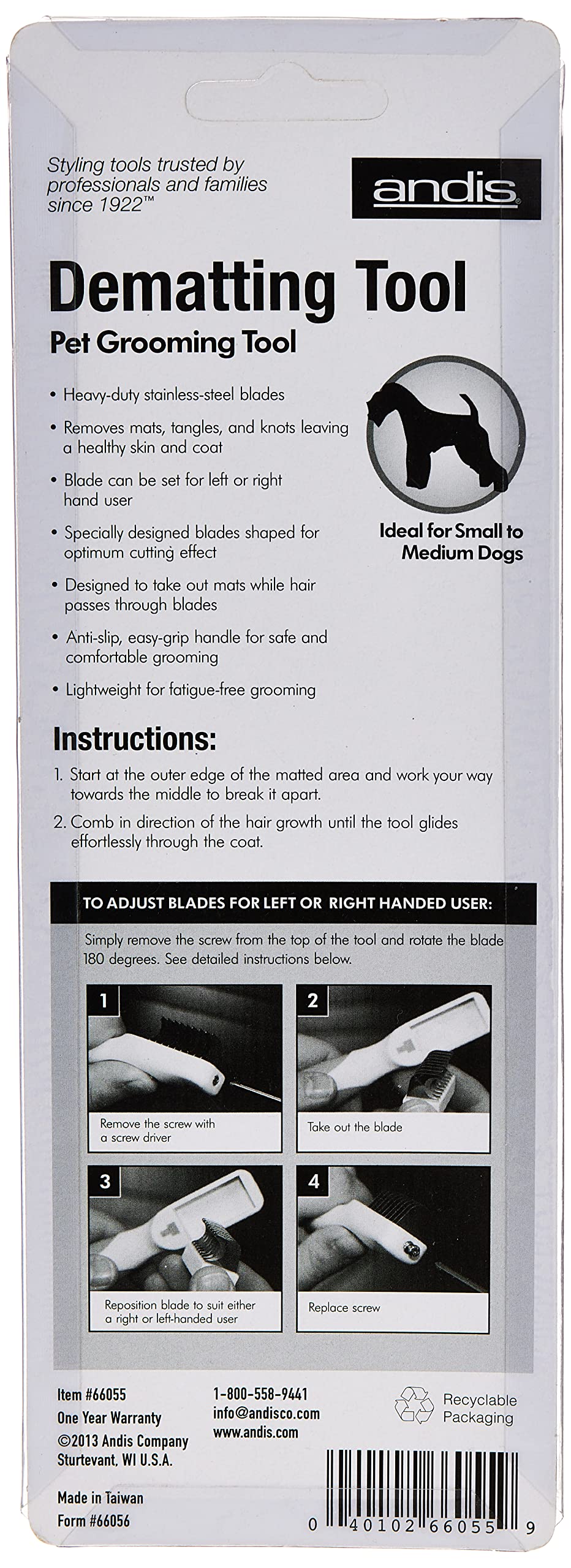 Gray Andis 66055 Dematting 9-Blade Tool - Reduces Shedding, Safe on Wet or Dry Hair - Removes Dead Hair & Eliminates Tangles - Anti-slip, Easy-Grip Handle & Suitable for Various Pets – Green