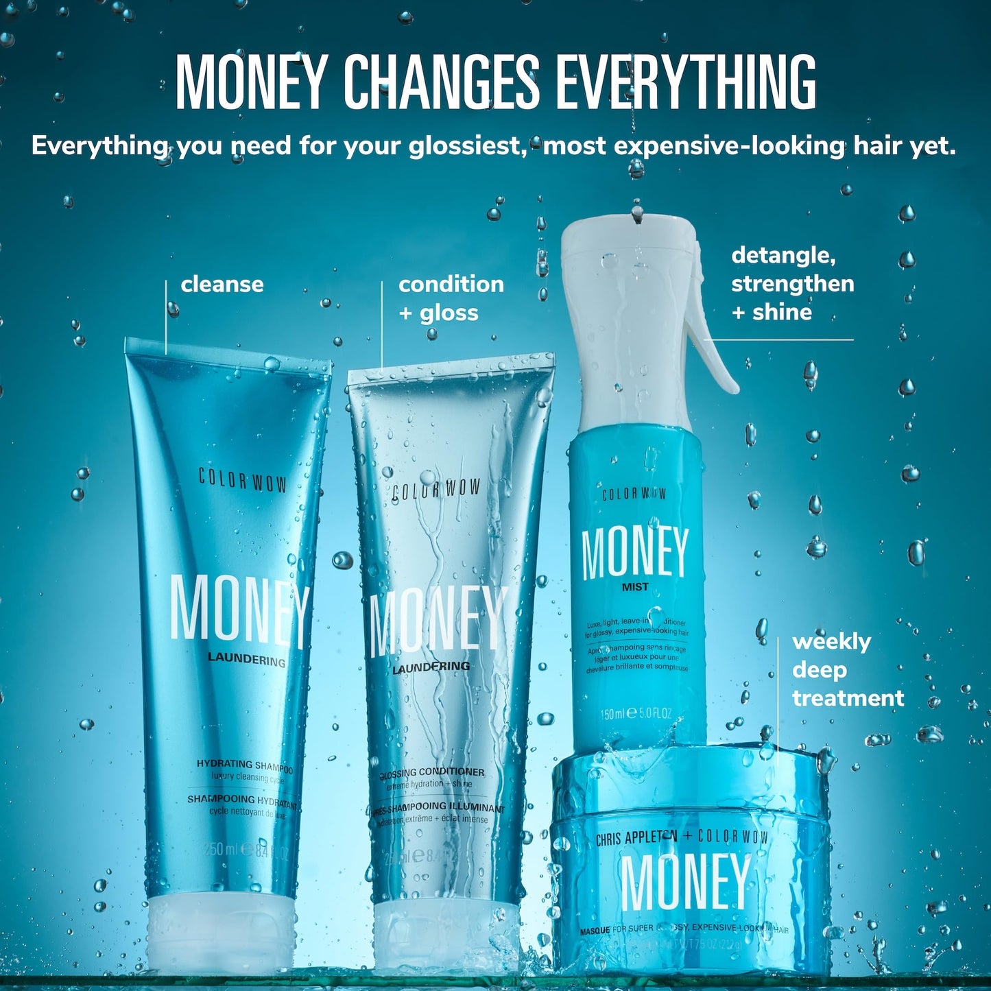 Dark Cyan COLOR WOW Money Laundering Hydrating Shampoo + Glossing Conditioner Set for Scandalously Rich Results