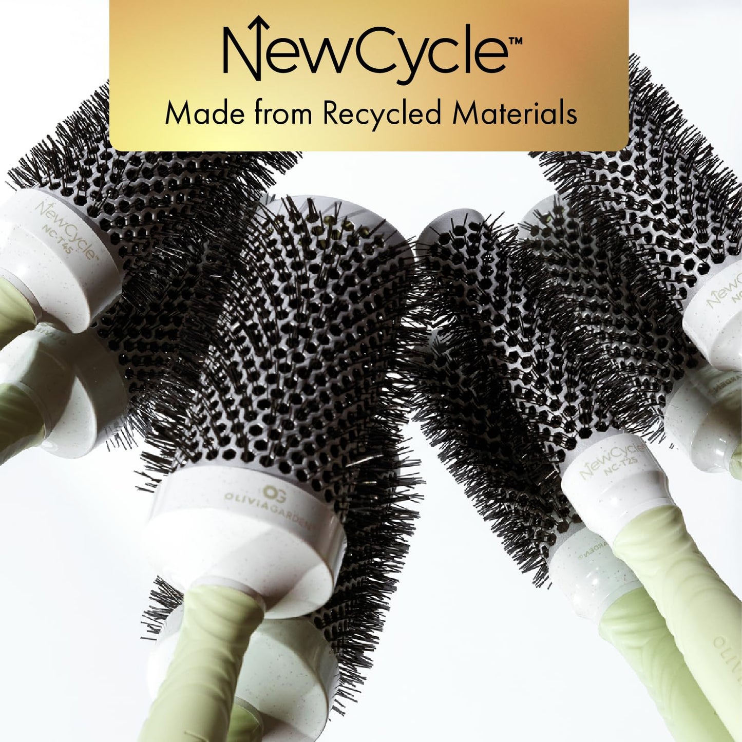 White Smoke Olivia Garden NewCycle Round Thermal Hair Brush (not Electrical) with Ceramic Barrel, Ionic Technology and Made from 100% Recycled Material (Except bristles)