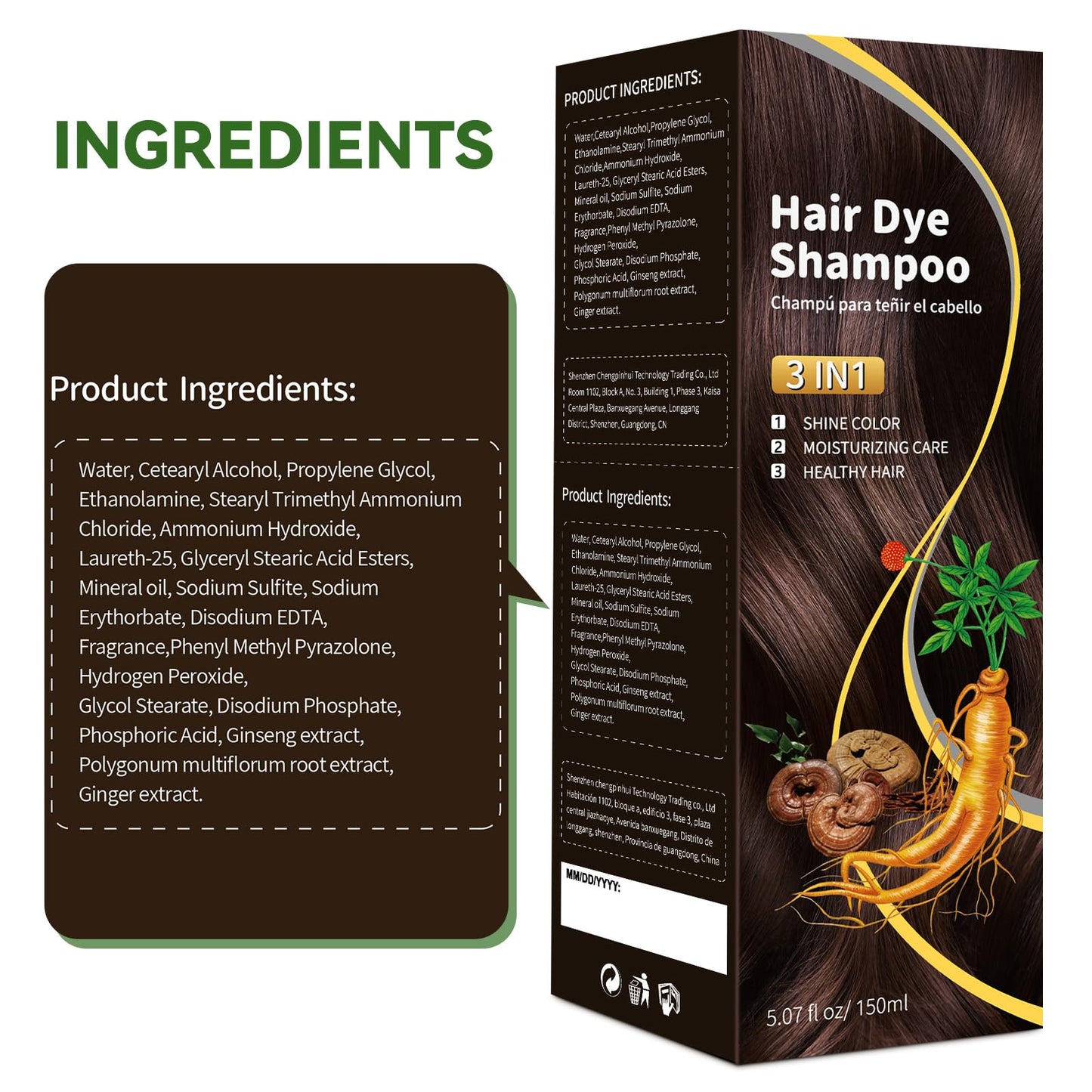 White Smoke Dark Brown Hair Dye Shampoo - Natural Nutrition for Gray Hair Coverage, 3 in 1 Shampoo for women, Semi Permanent Hair Color for Instant, Lasts 30 Days/Natural herbal Ingredients, 150 ML/5.07 OZ