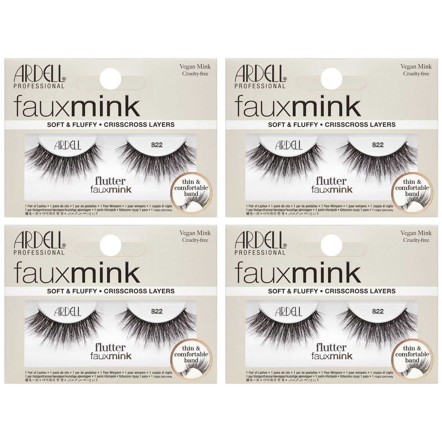 Light Gray Ardell Faux Mink Lashes Wispies 822 – Fluttery, Wispy Lashes, Full Volume Lash Strip False Eyelashes, Vegan Mink with Knot-Free Invisiband, 4 Pack
