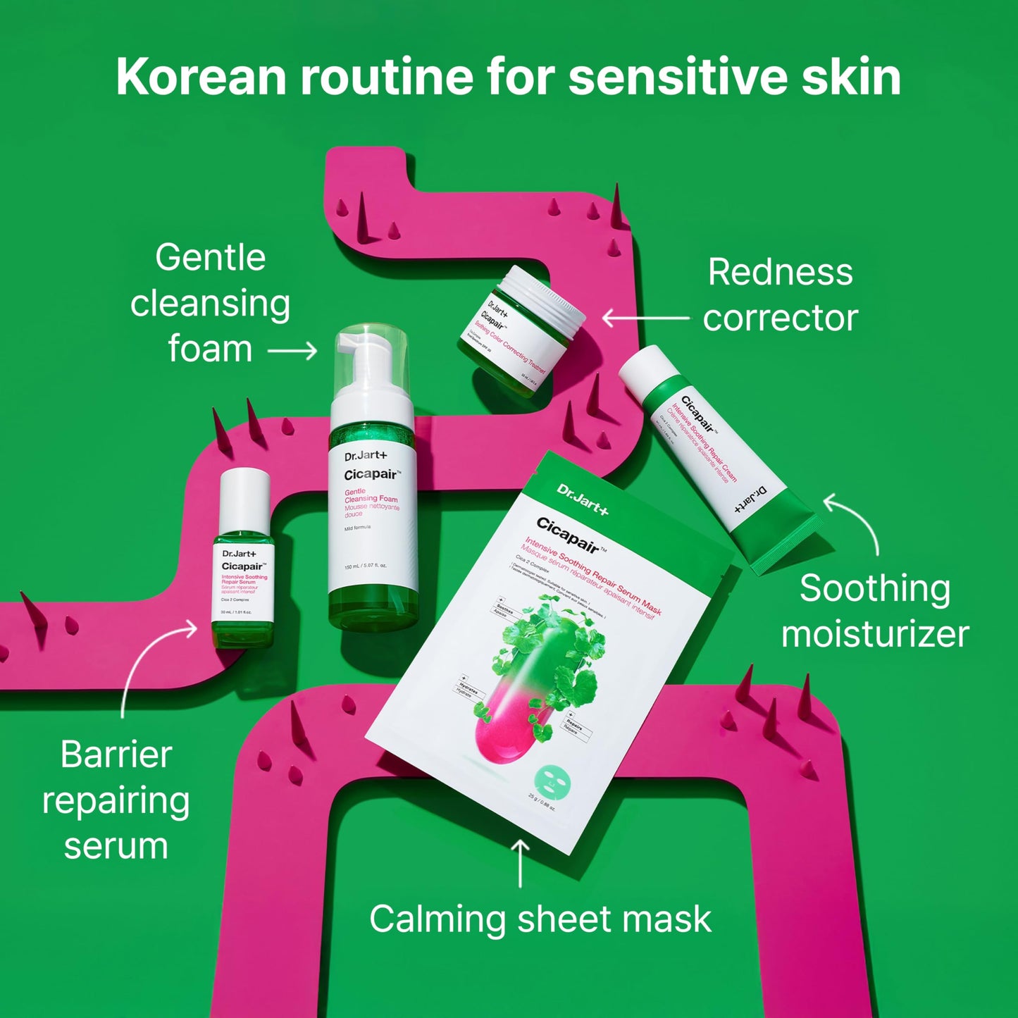 Sea Green Dr.Jart+ Cicapair Sensitive Skin Korean Face Moisturizer for Redness and Barrier Repair with Centella Asiatica | Korean Skin Care | Travel Size, 0.51 Fl Oz