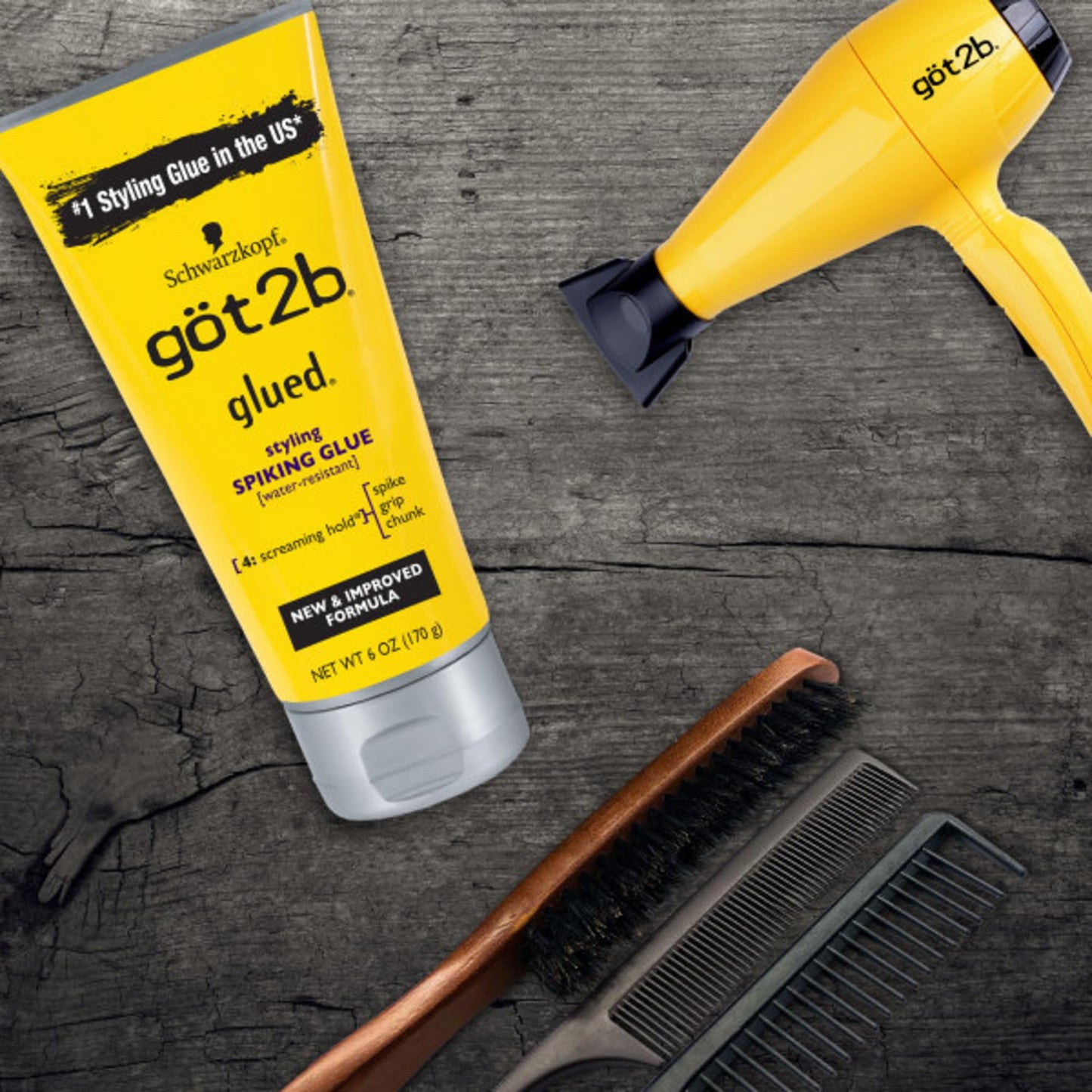 Dark Slate Gray Got2B Glued Styling Spiking Hair Gel 2 - 6 oz tubes + 1 Travel 1.25 oz tube