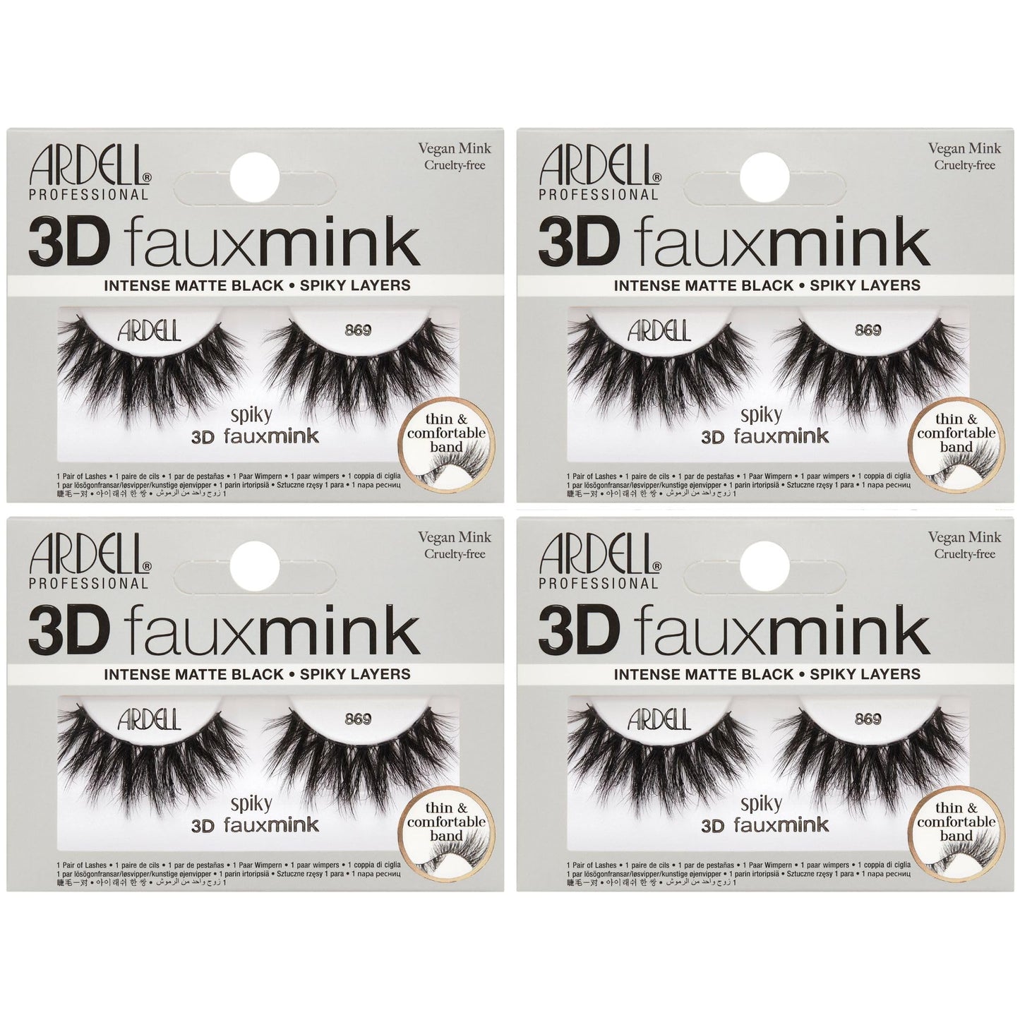 Light Gray Ardell 3D Faux Mink Lashes 869 – Spiky Layers Wispy Lashes, Rounded Lash Strips False Eyelashes, Vegan Mink, Crisscross Falsies, 4 Pack