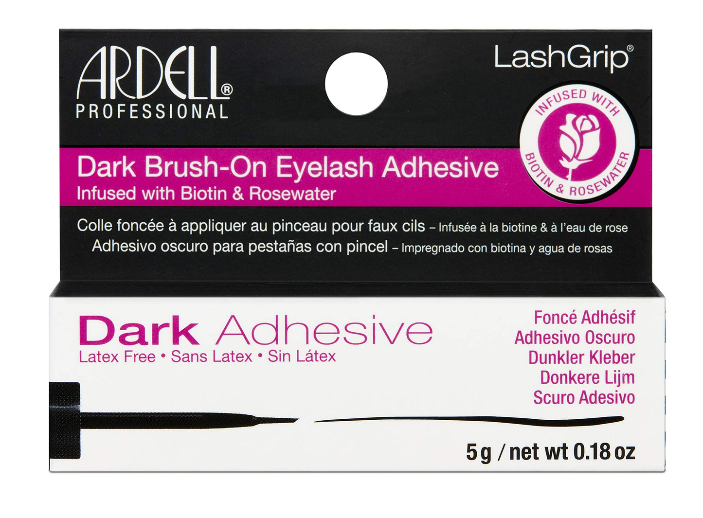 White Smoke Ardell Brush-On Eyelash Adhesive - Latex-Free Lash Glue with Biotin & Rosewater for Long-Lasting Hold, Easy Application for False Lashes and Lash Clusters - Dark
