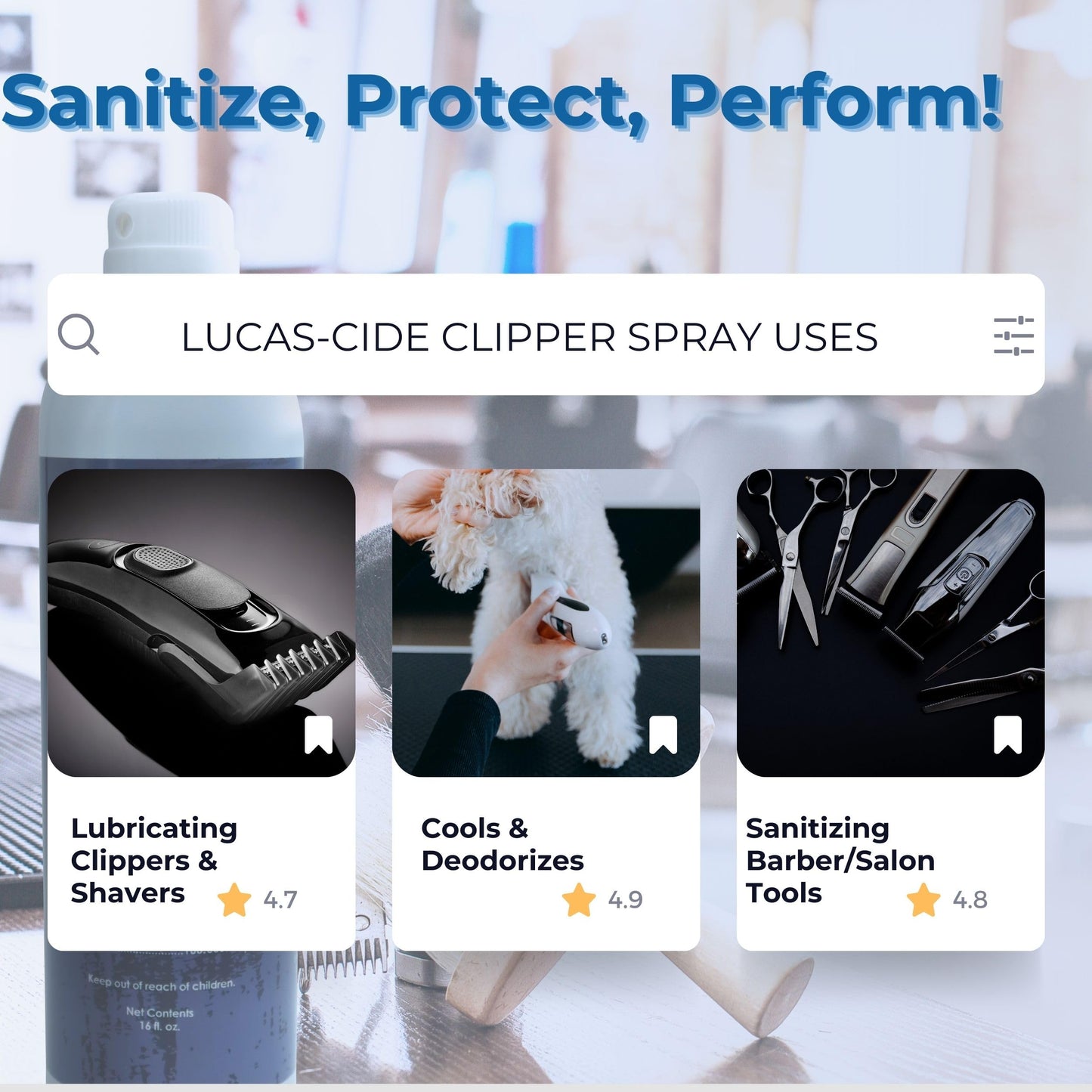 White Smoke LUCAS-CIDE Cleaner, Cool and Care Clipper Spray, Sanitizer for Hair Clippers, Salon & Household Essentials 16 Fl Oz - Set of 3