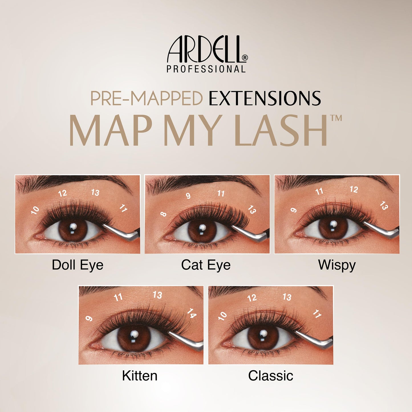 Light Gray Ardell Pre-Mapped Eyelash Extensions Kit - False Lashes Cat Eye, Reusable Segmented Lash Strips, Long-Lasting with Lash Glue and Remover, 4-Pack