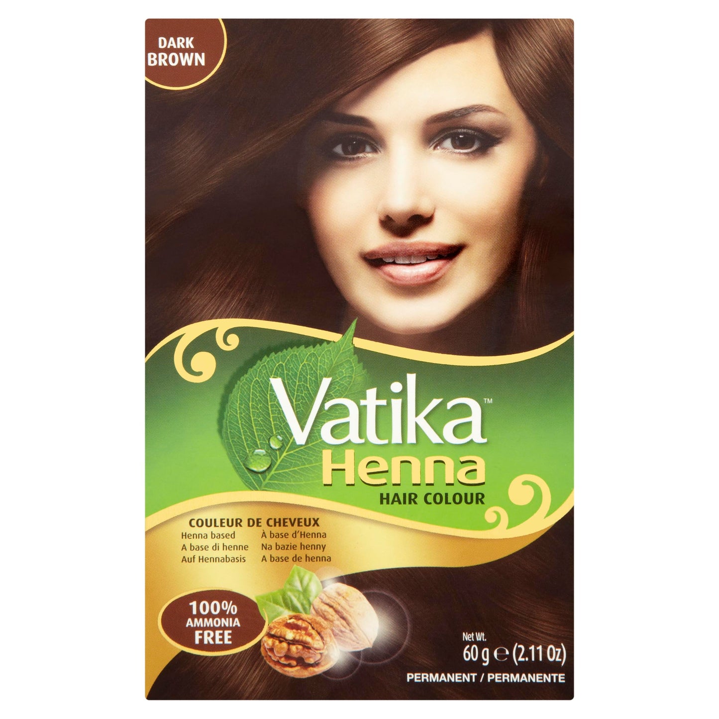 Black Vatika Naturals Permanent Hair Dye Dark Brown – Ammonia-Free With Natural Henna, Grey Coverage, Nourishing Herbal Blend, Long-Lasting Hair Color for Soft, Shiny Results – 6 Sachets X 10g