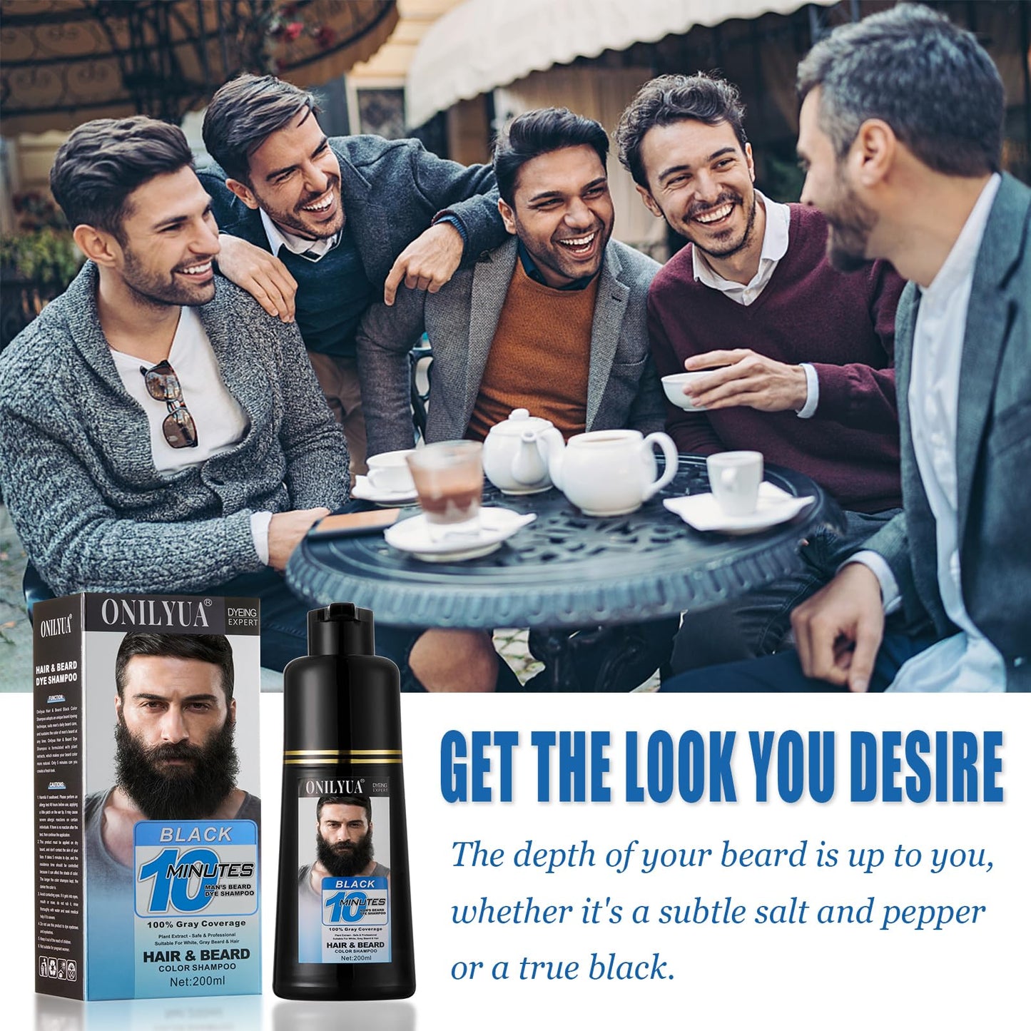 White Smoke Men's 3-in-1 Black Beard & Hair Dye Shampoo, Instant Grey Darkening Beard Color Shampoo in 10 Minutes, Simpler Gray Reducing Mustache & Beard Dye for Men, with Plant Extract for Healthy Facial Hair