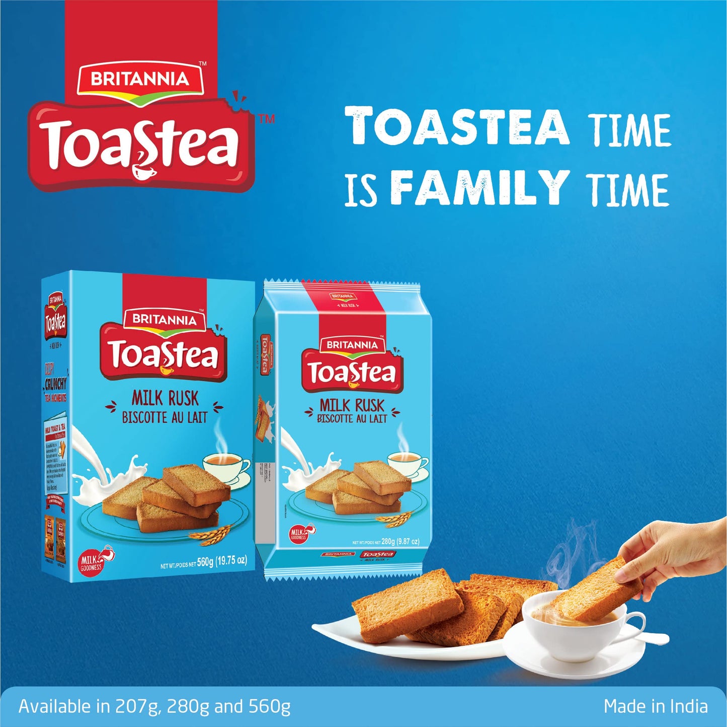 Steel Blue Britannia Toastea Milk Rusk 9.87oz (280g) - Biscotte Au Lait - Crispy, Crunchy Tea Moments - Breakfast & Tea Time Snacks (Pack of 2)