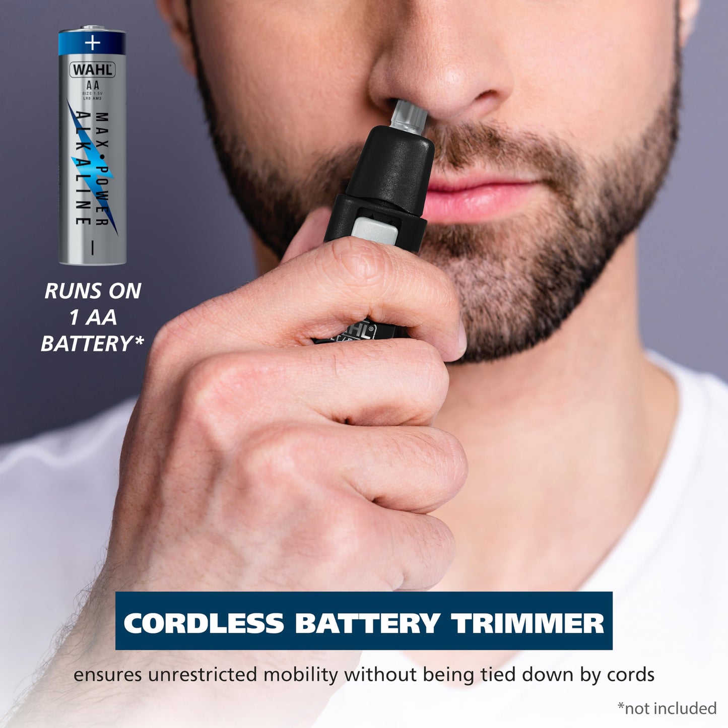 White Smoke Wahl Battery Nose, Ear, & Eyebrow Wet/Dry Personal Nose Hair Trimmer for Men and Women - Model 5567-2701
