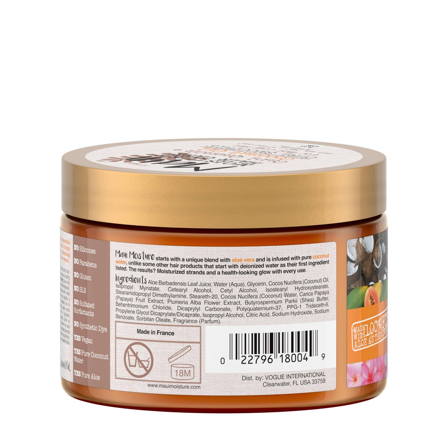 Light Gray Maui Moisture Curl Quench + Coconut Oil Hydrating Curl Cream Smoothie, Curly Hair Styling Cream with Coconut Oil & Papaya Butter Helps Tame Frizz & Enhance Softness, Silicone Free, 12 oz