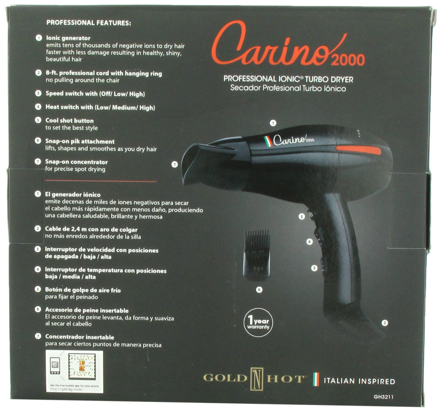 Dark Slate Gray Gold 'N Hot Carino Professional Ionic Turbo Dryer