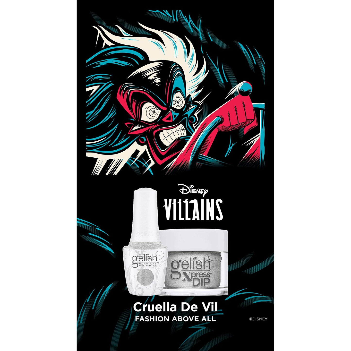 Black Gelish Xpress Dip "Fashion Above All" Disney Villains Collection, 1.5 oz. - Silver Metallic