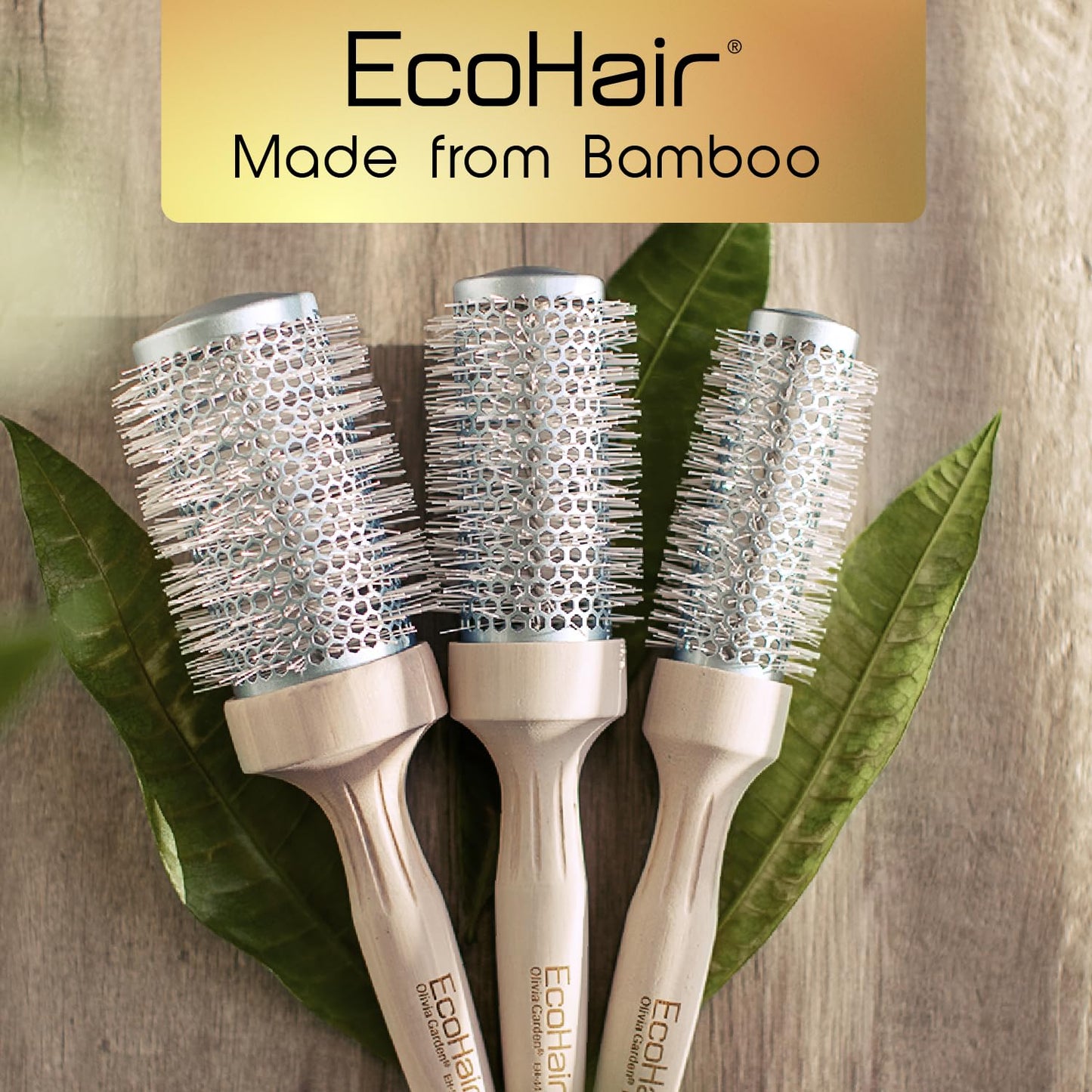 Dim Gray Olivia Garden EcoHair Thermal Bamboo Round Hair Brush - Not Electrical - Ceramic Blowout Brush for Normal to Thick Hair, 1 1/4"