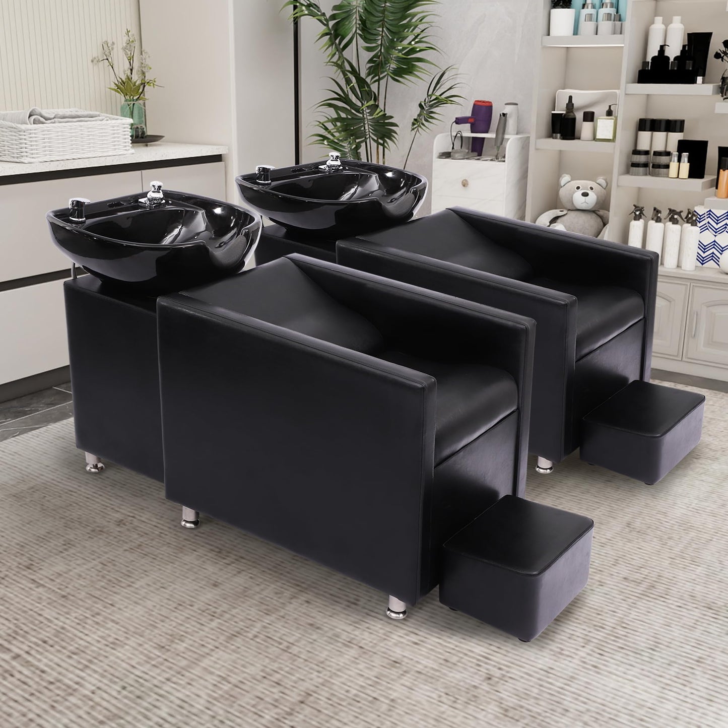 Dark Slate Gray YOCONYO Backwash Shampoo Station Chair, Shampoo Bowl and Chair Set for Salon, Hair Washing Station for Hair Stylist, Backwash Chair with Ceramic Bowl, Sink Chair Station for Barbershop