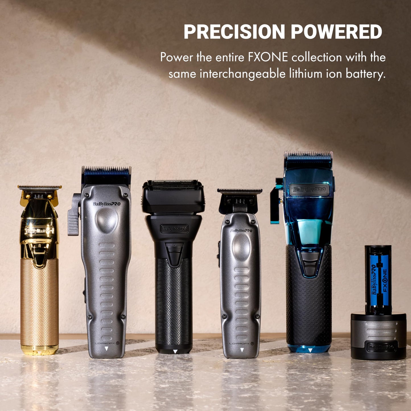 Gray BaBylissPRO FXONE LO-PROFX Professional Hair Trimmer for Men with Interchangeable Battery, Cordless Hair Trimmer with 3-Hour Cordless Runtime