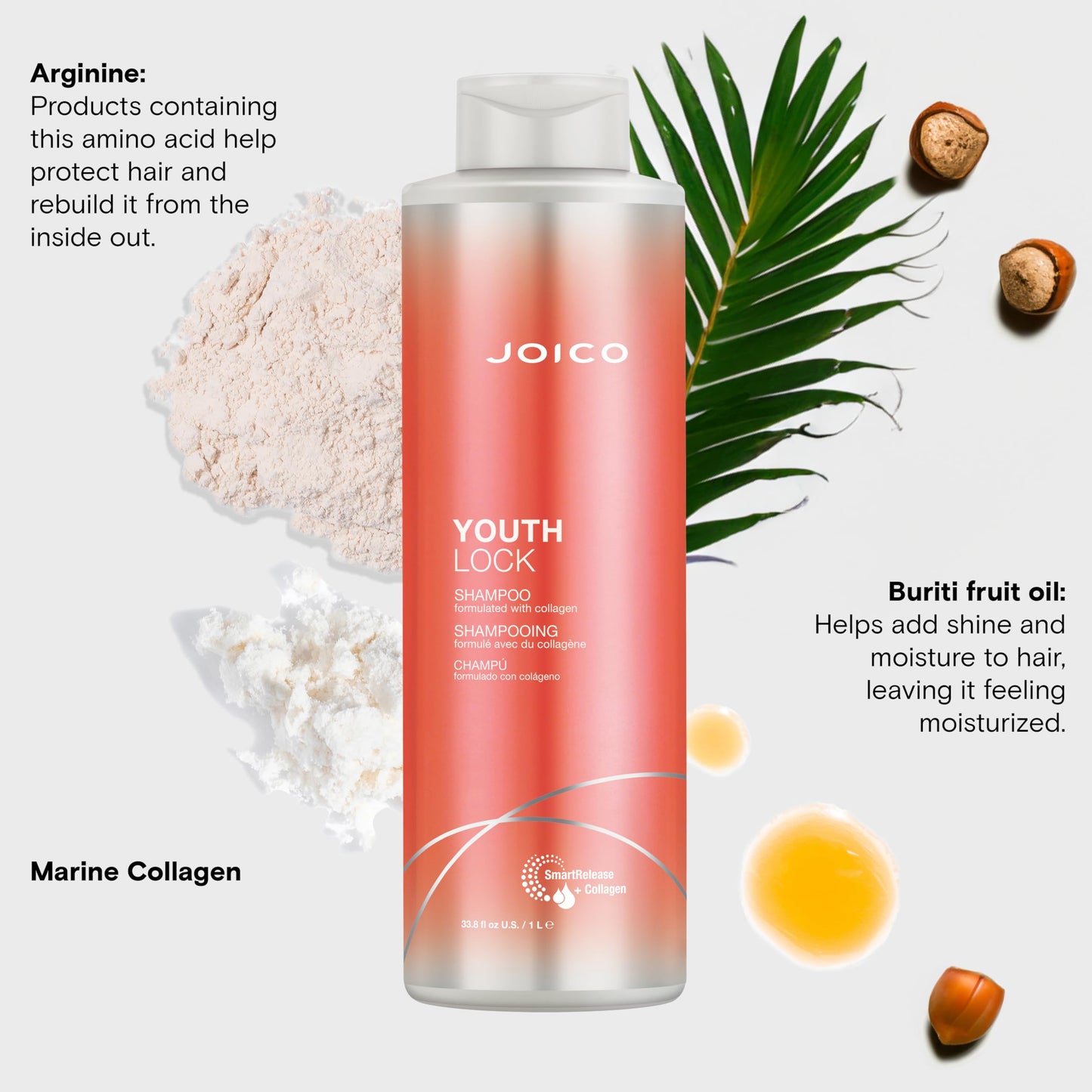 Lavender Joico YouthLock Shampoo Formulated With Collagen | Youthful Body & Bounce | Reduce Breakage & Frizz | Soften & Detangle Hair | Boost Shine | Sulfate Free | With Arginine | 33.8 Fl Oz