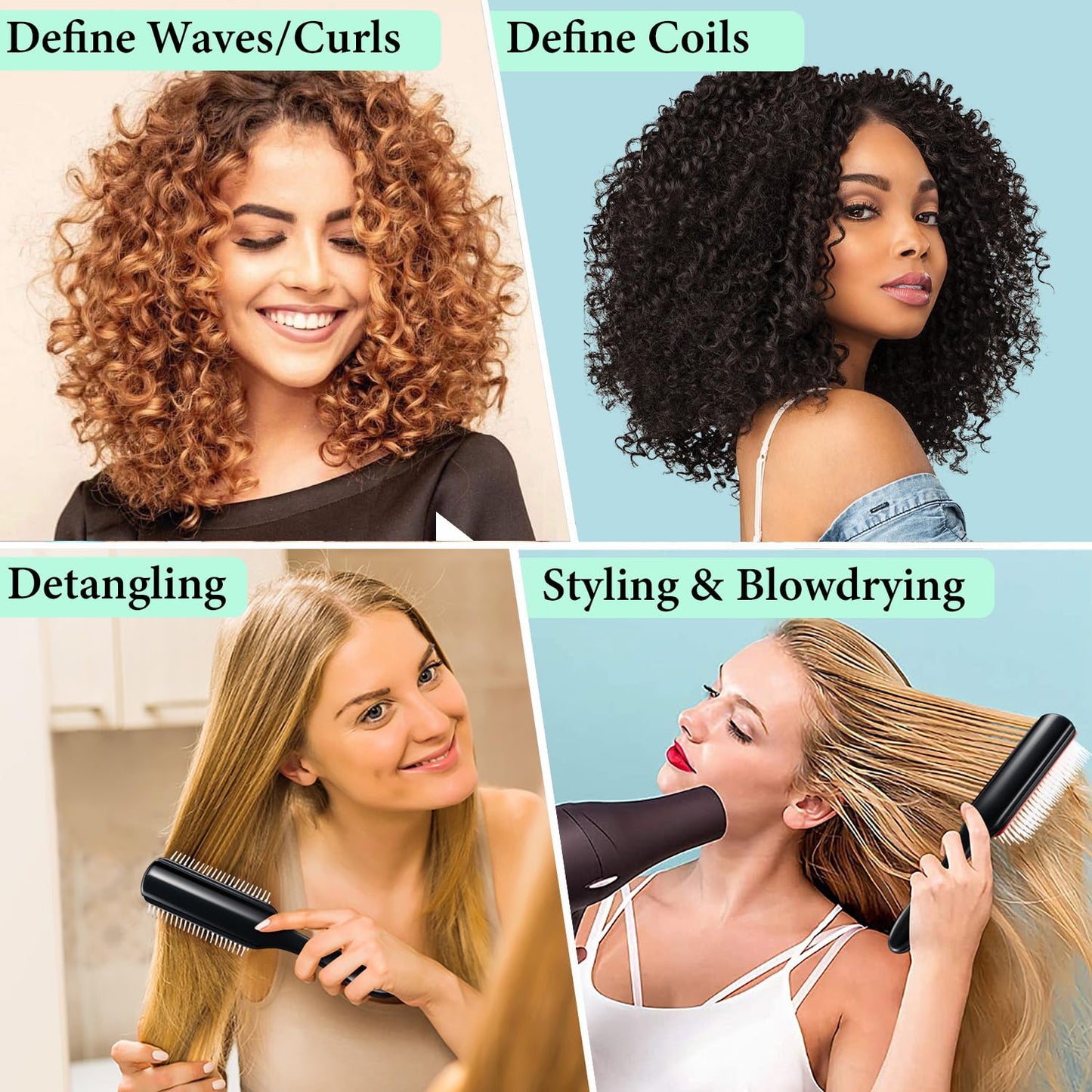 Antique White Curly Hair Brush Styling Brush 9 Row for Detangling & Defining Curls KTKUDY Hair Brush for Separating, Shaping Curls - Blow-Drying, Styling & Finishing Brush for Wavy, Curly or Coily Hair