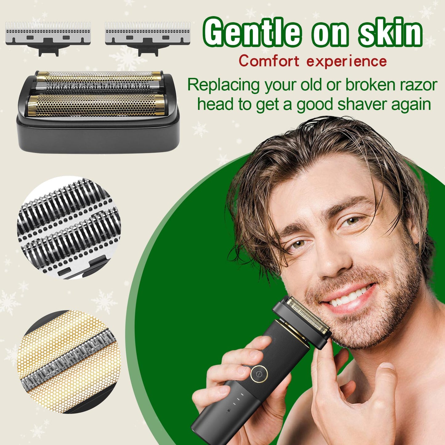 Antique White Shaver Replacement Foil and Inner Cutters Compatible with Andis 17300 reSURGE Electric Shaver,Black (2 Pack)