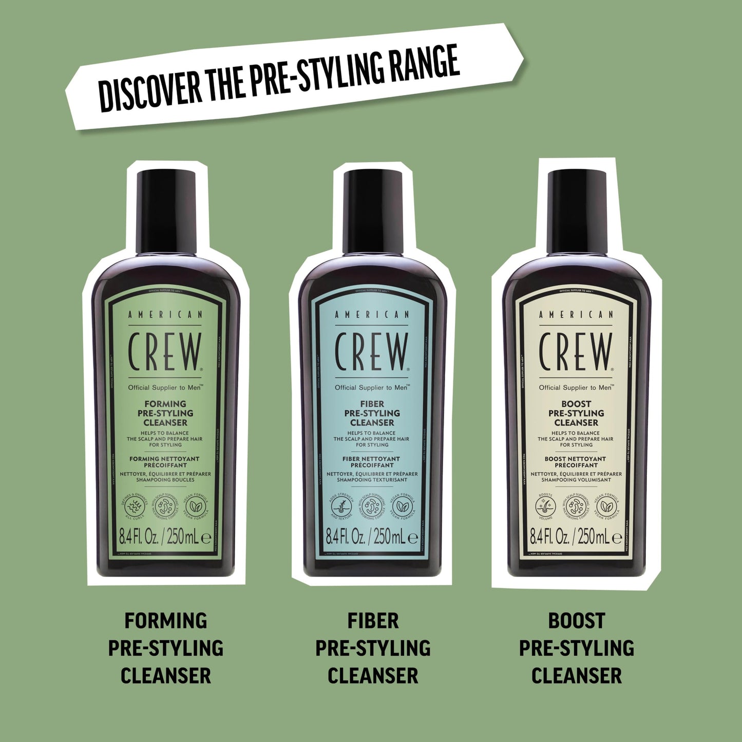Dark Sea Green AMERICAN CREW Men's Pre-Styler Forming Shampoo for Textured & Curly Hair, Anti-Frizz & Curl Defining, With Jojoba Oil, Vegan, 8.5 fl oz