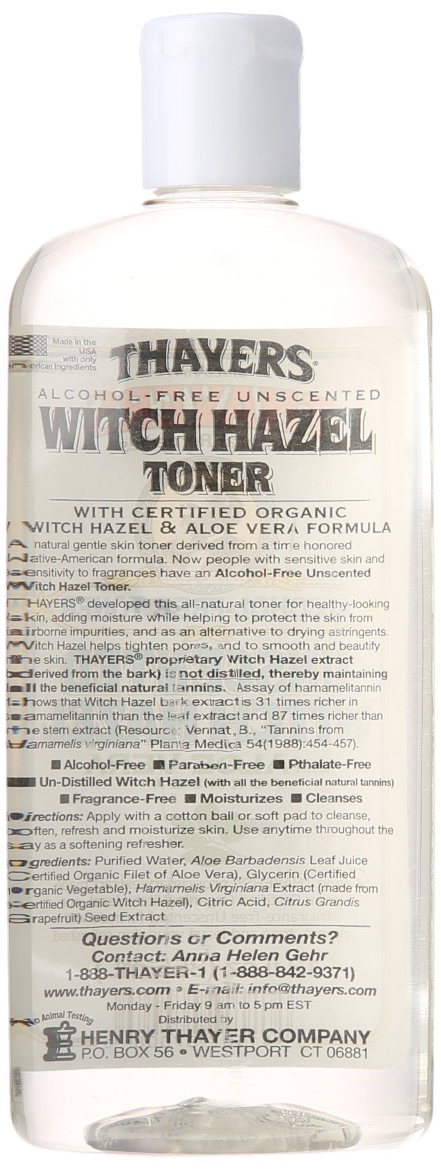 White Smoke Thayers Alcohol-Free Witch Hazel Toner with Aloe Vera Formula, Unscented, 12 Fluid Ounce