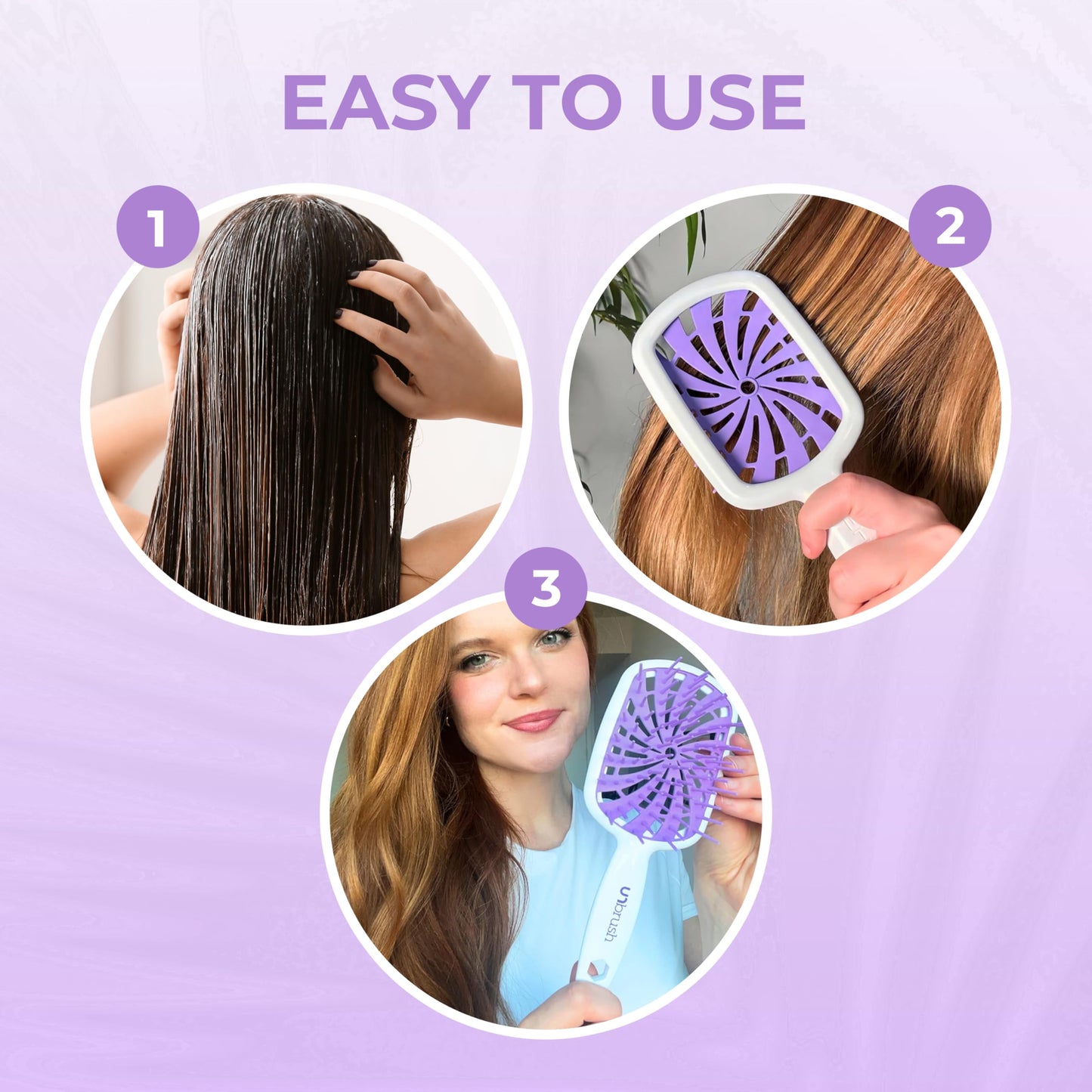 Lavender FHI Heat UNbrush Plus — Curly Hair Brush for Gentle & Effective Detangling on Wet or Dry Fragile Hair Types — Detangler Brush w/ 84 UltraFlex Bristles, Ultra-light, Vented, Anti Static Hairbrush