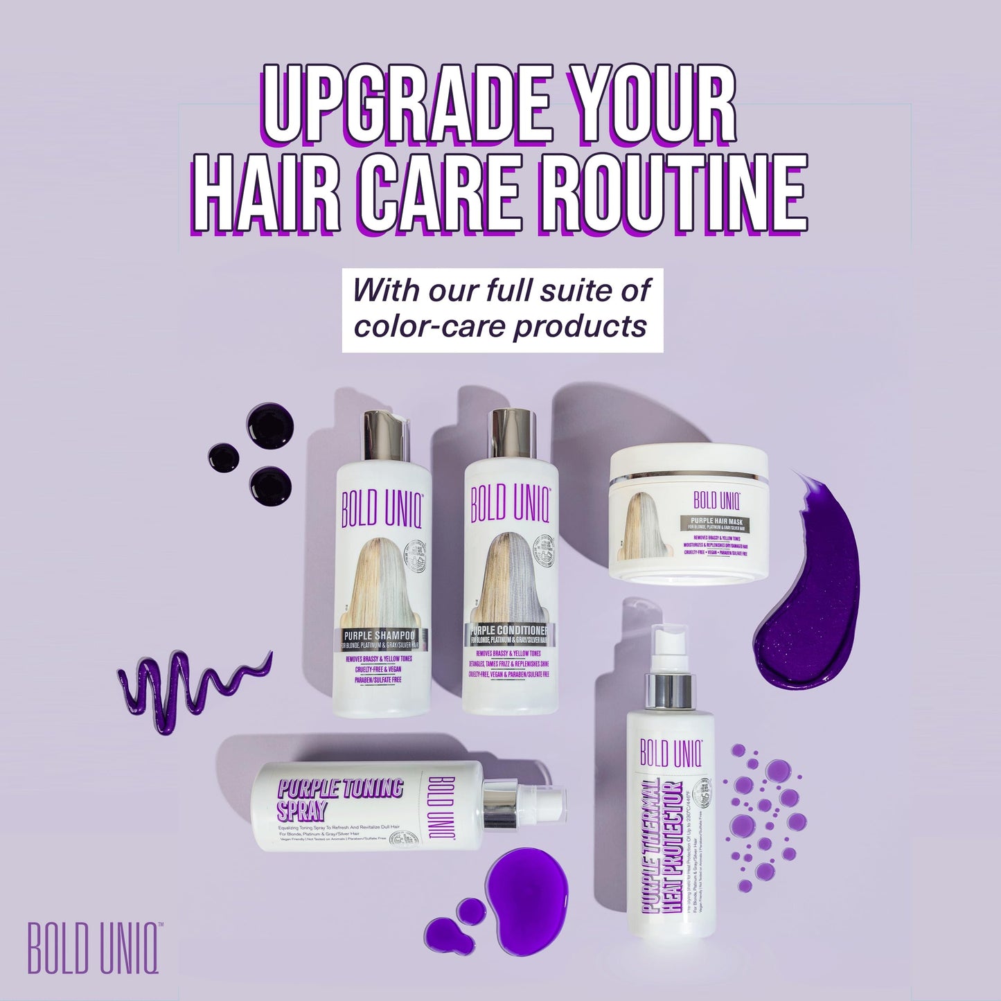 Light Gray Bold Uniq Purple Hair Mask - Toner For Blonde, Platinum, Bleached, Silver, Gray, Ash & Brassy Hair - Remove Yellow Tones & Condition Dry, Damaged Hair - Cruelty Free & Vegan - 6.76oz