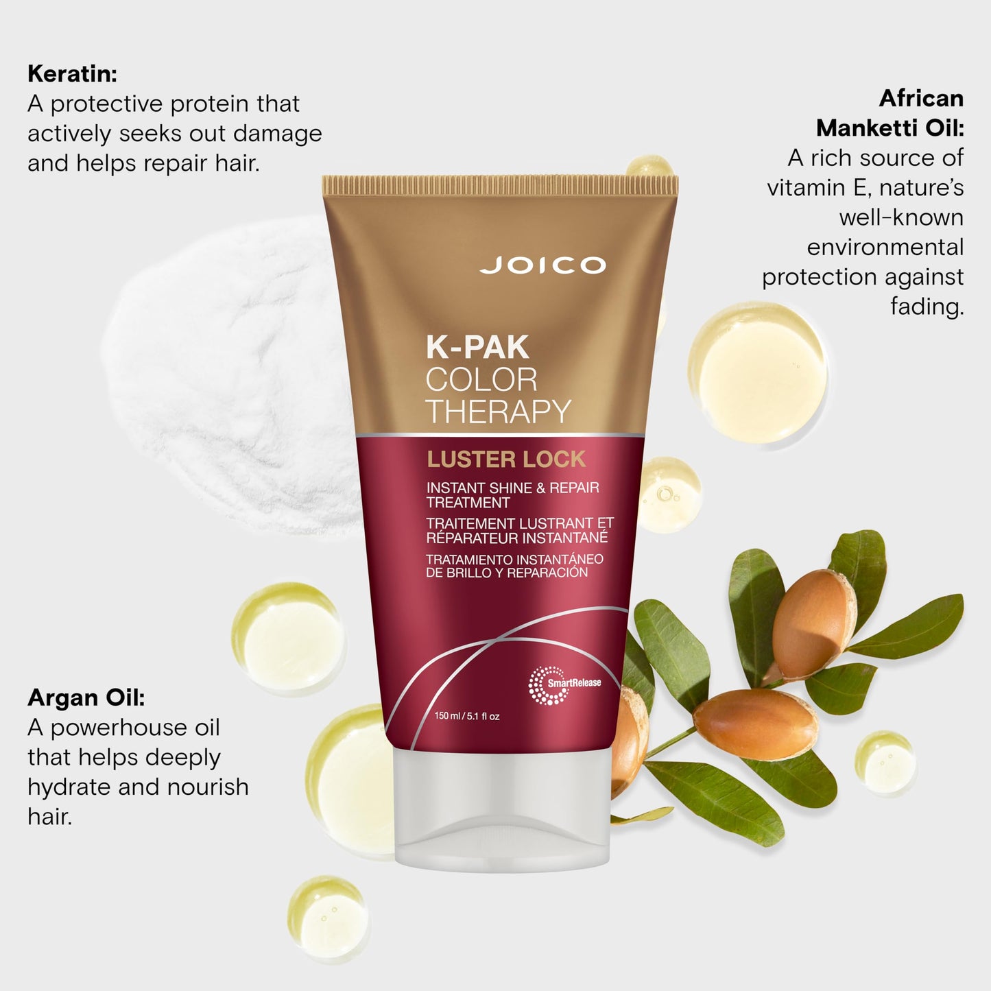 Lavender Joico K-PAK Color Therapy Luster Lock Instant Shine & Repair Treatment | For Color-Treated Hair | Boost Color Vibrancy | Repair Breakage | With Keratin & Argan Oil | 5.1 Fl Oz