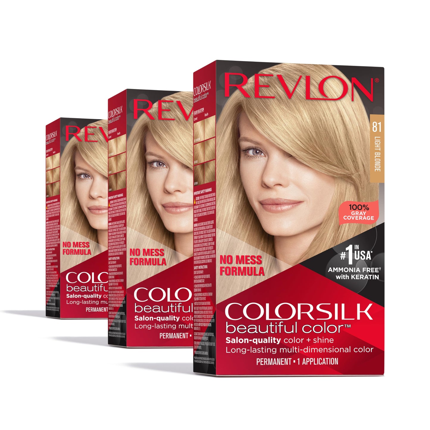 White Smoke Revlon Colorsilk Beautiful Color Permanent Hair Color, (OLD VERSION) 81 Light Blonde (Pack of 3)